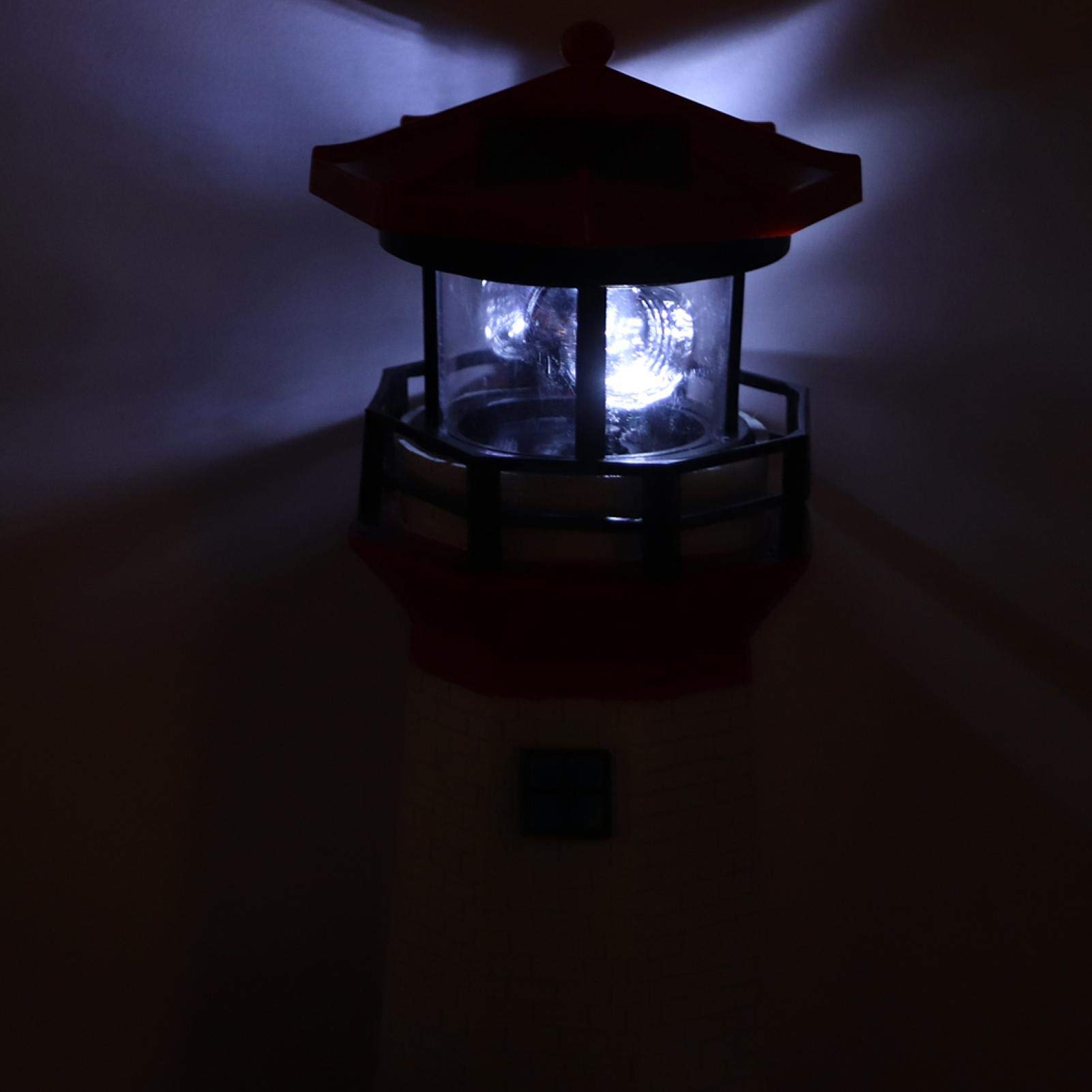 Voluxe Solar Lighthouse with Rotating Beacon - Fast Charging Yard Lights with 2 Solar Panels - Red and White Decorative Outdoor Light (10.6x3.9x3.9in) - Perfect for Garden, Patio, Lawn, and Tabletop Decor