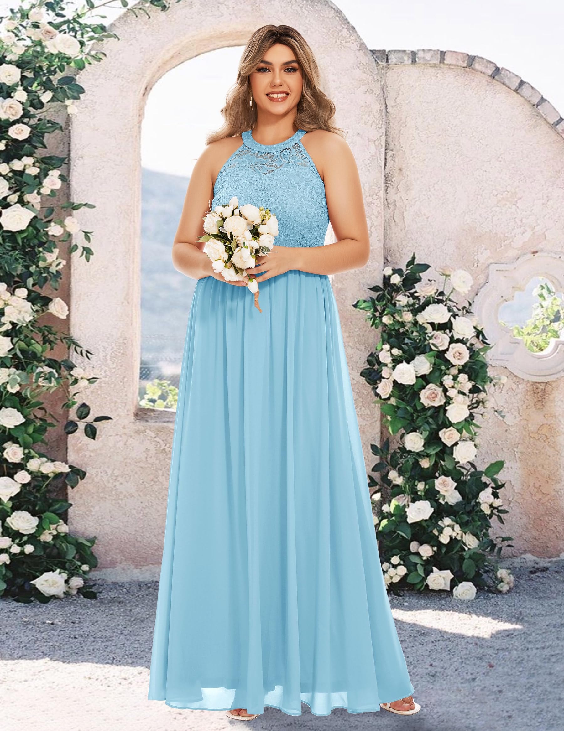 Wedtrend Women's Formal Prom Dress - Elegant Halter Neck Long Gown with Floral Lace for Bridesmaids, Evening Parties & Special Occasions