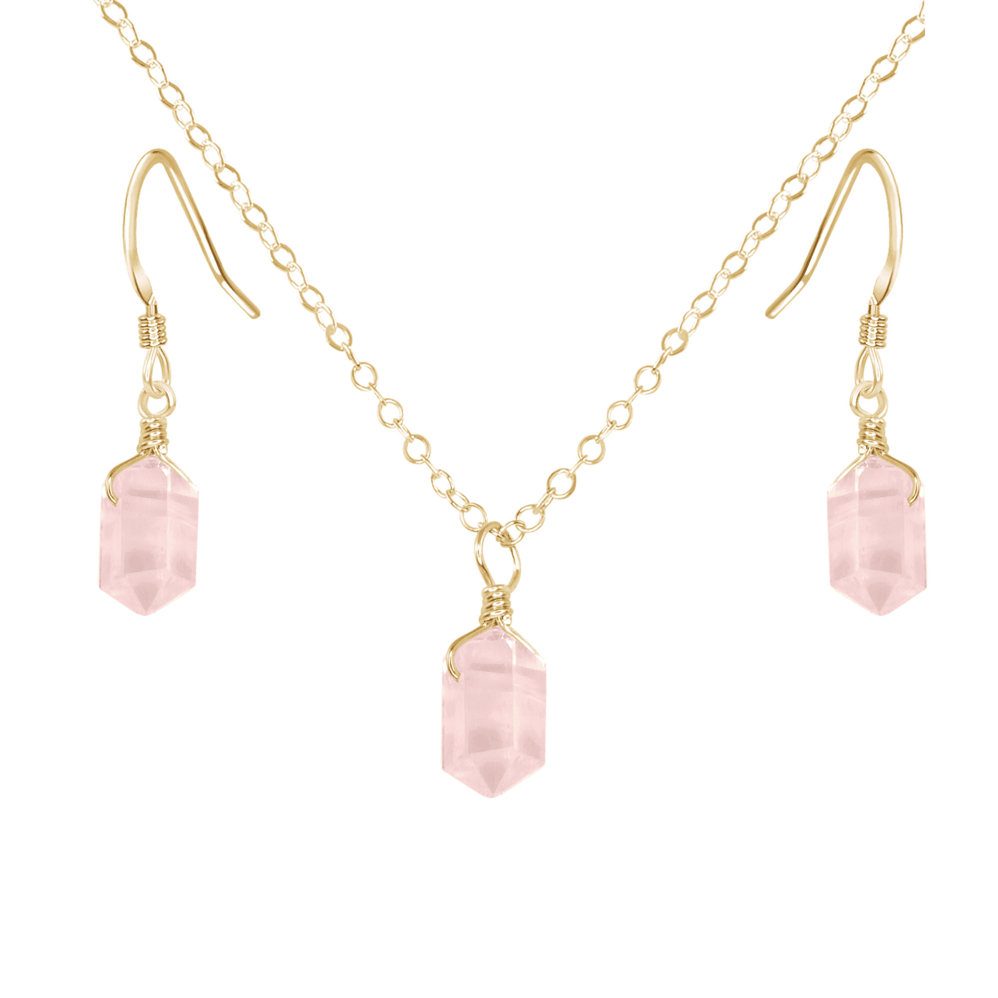 Rose Quartz Double Terminated Crystal Jewelry Set - Healing Stone Necklace & Earrings for Women - Perfect for Meditation, Energy Healing & Spiritual Gifts