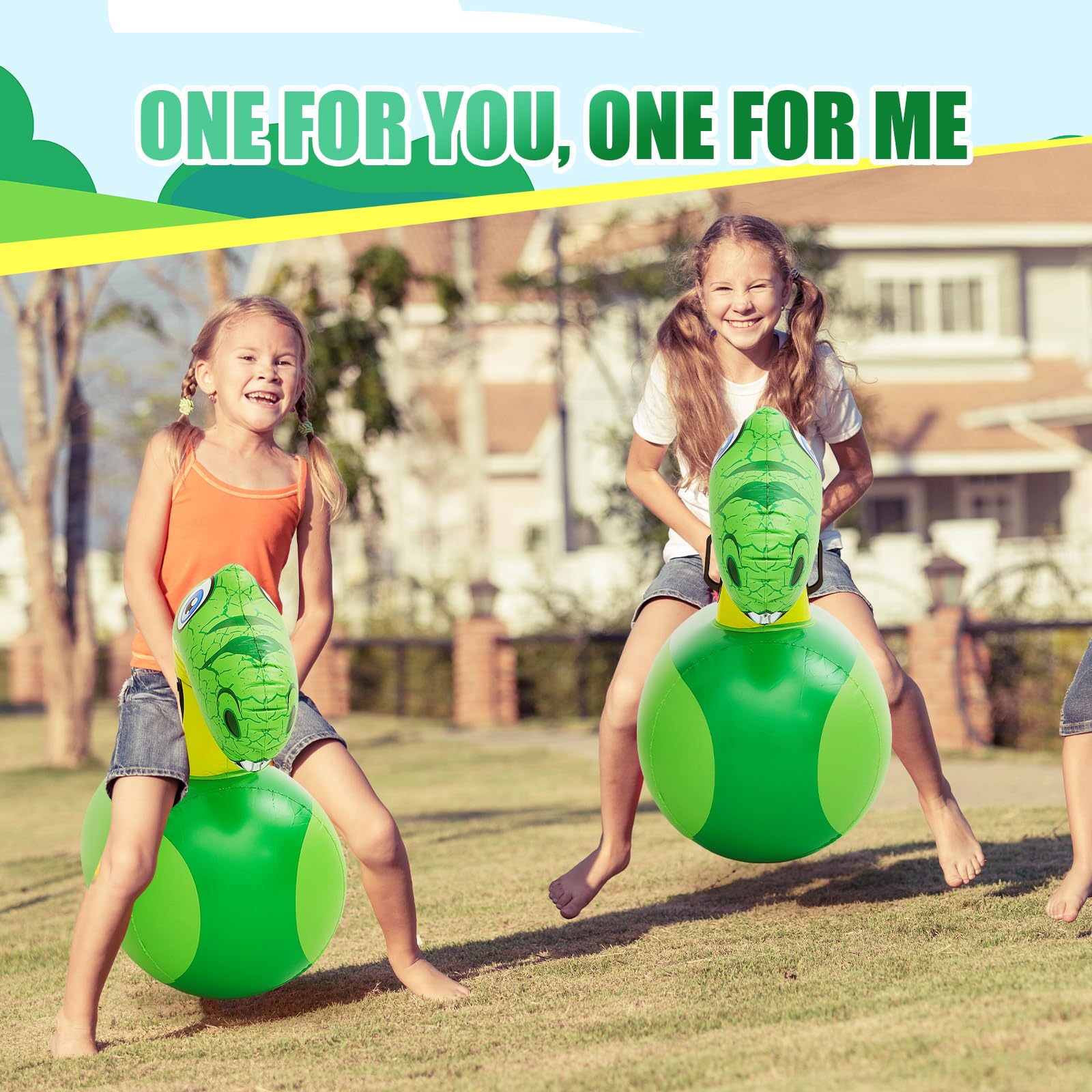 Hiboom 2 Pack Giant Inflatable Hopping Toys - 51 Inch Dinosaur Bouncer Ride-On Animal for Kids Outdoor Play, Birthday Party Gifts & Backyard Fun