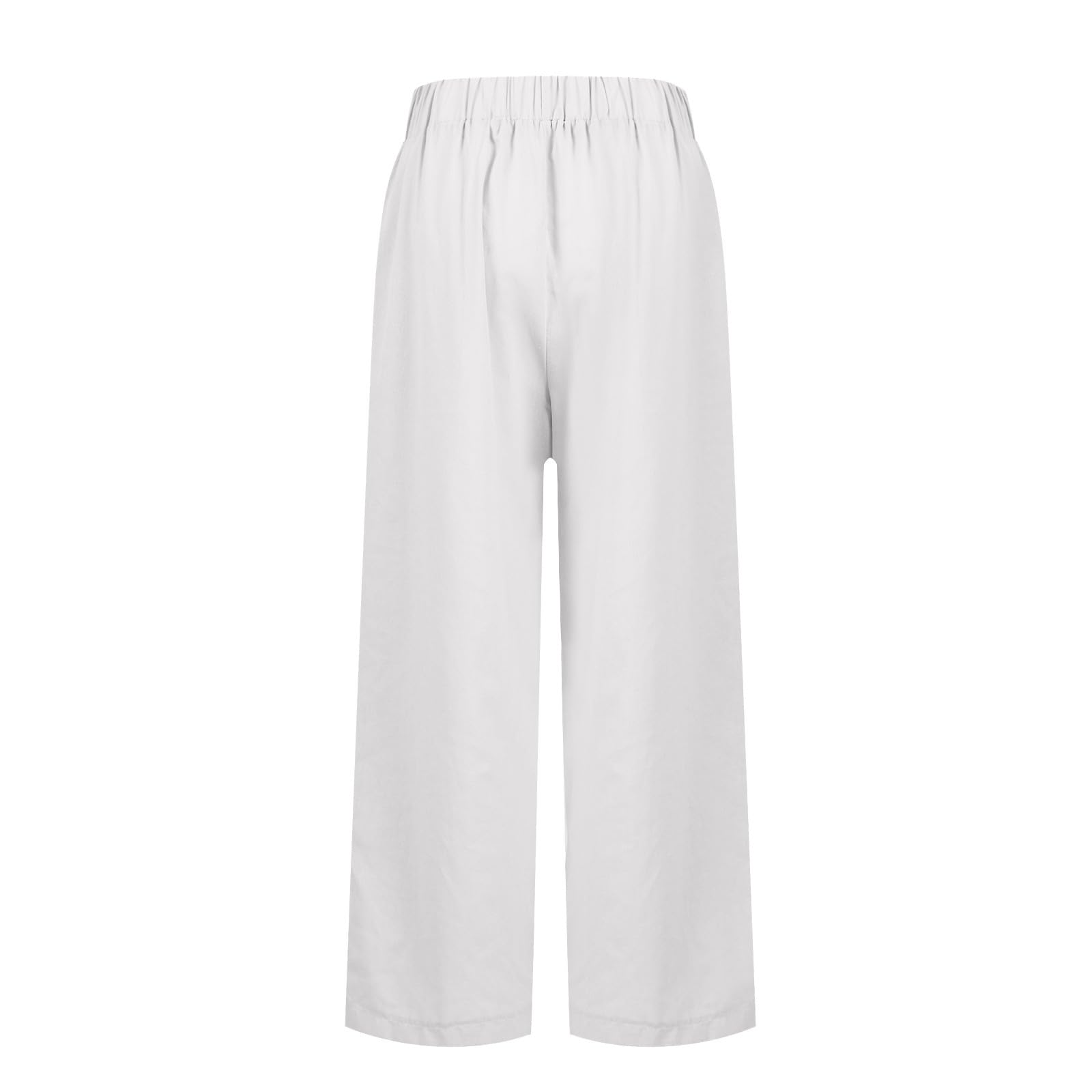 Elastic Waist Linen Pants for Women - Summer Comfortable Flowy Palazzo Pants, Boho Baggy Casual Beach Pants with Pockets | Perfect for Vacation, Yoga, and Everyday Wear