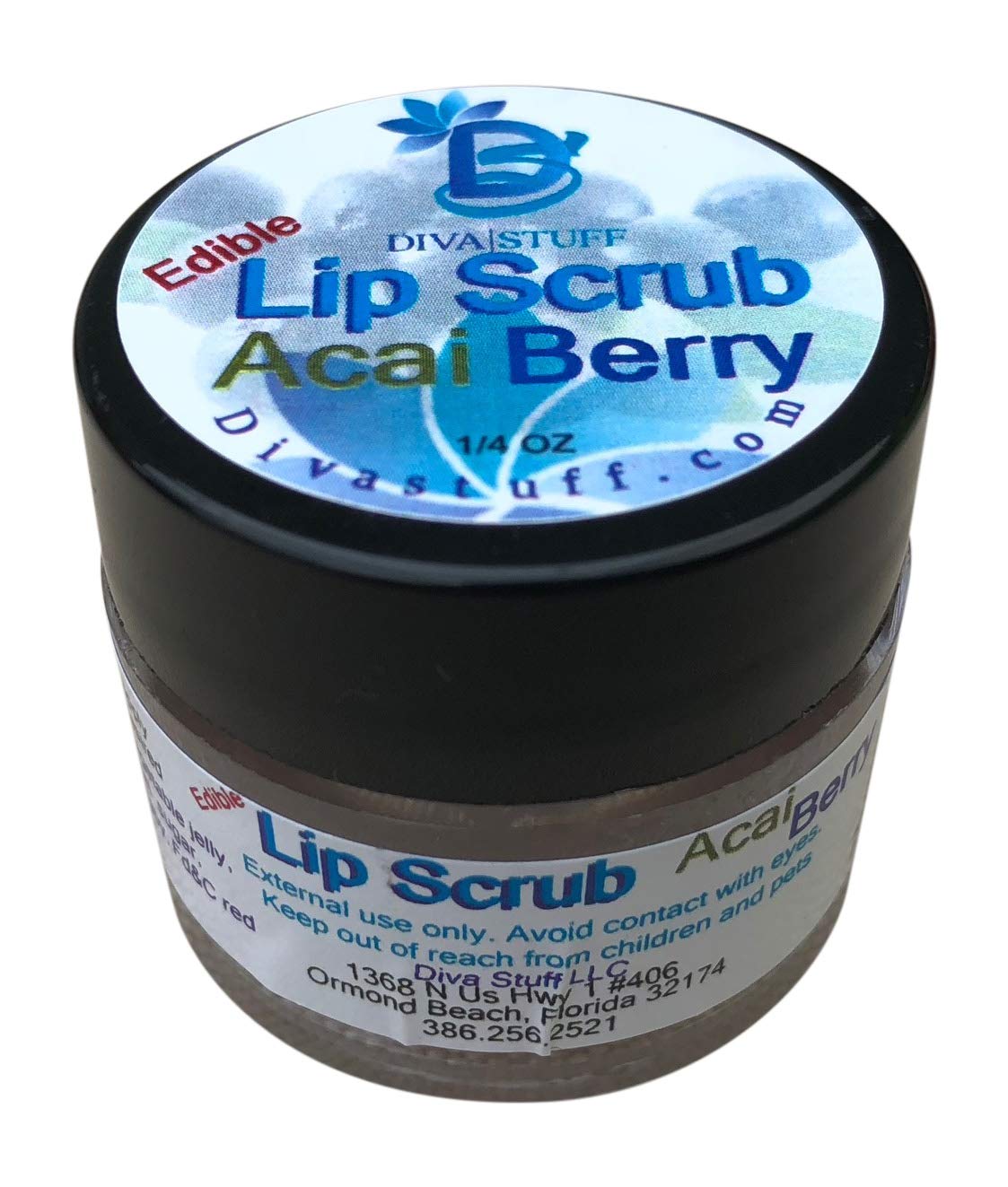 Diva Stuff Ultra Hydrating Lip Scrub - Acai Berry Flavor for Soft Lips | Gentle Exfoliator & Moisturizing Lip Conditioner | ¼ oz Made in USA | Perfect for Dry Lips & Pre-Lipstick Prep