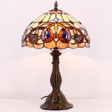 Tiffany Style Table Lamp - Stained Glass Victorian Bedside Lamp for Bedroom, Living Room & Home Office - 12x12x18 Inches Serenity Desk Reading Light (S021 Series) - Perfect for Cozy Evenings & Relaxing Ambiance