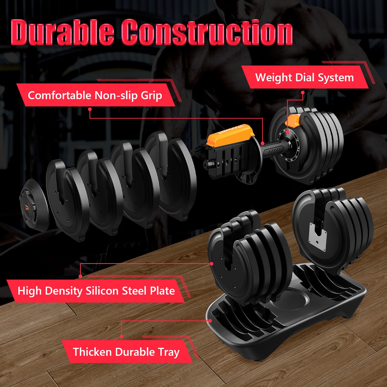 40LB Adjustable Dumbbell Set with Quick-Change Weight Plates - Home Gym Equipment for Strength Training - Perfect for Men & Women Workouts at Home, Office or Travel