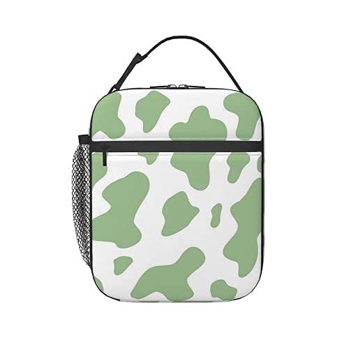 RIUARA Insulated Lunch Bag for Women & Men - Green Cow Print Tote Lunch Box for Work, School, Picnic & Travel - Reusable Thermal Food Container for Outdoors, Office & Daily Commute