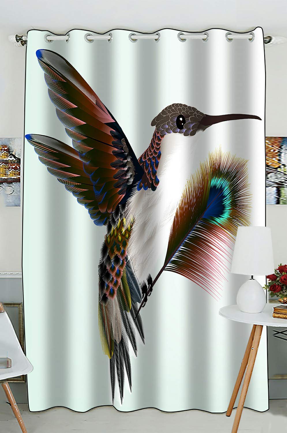 ABPHQTO Realistic Hummingbird Window Curtains - 52x84 Inch Kitchen Drapes Panel (1 Piece) - Vibrant Bird Design for Living Room, Bedroom & Patio Decor