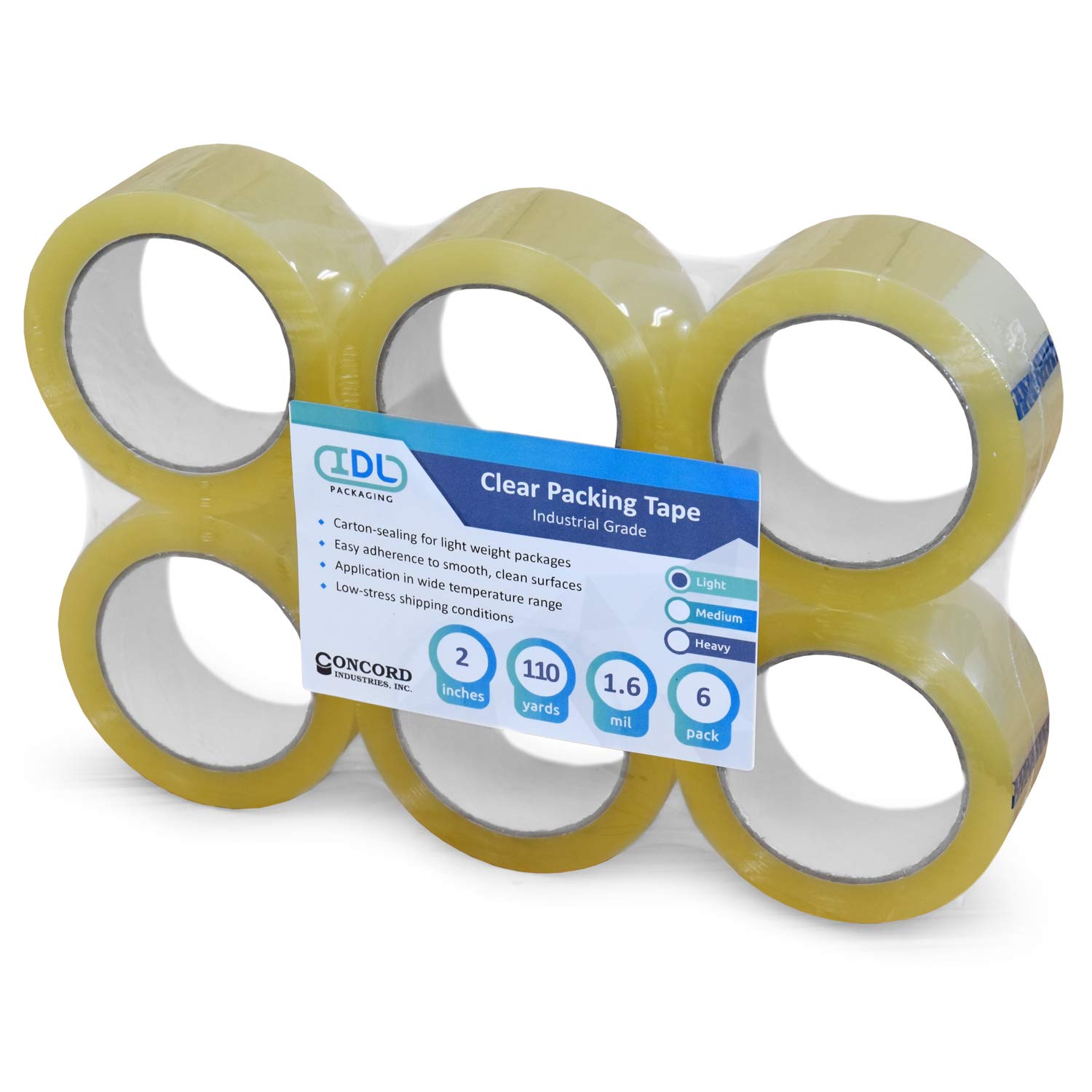 IDL Packaging Packing Tape with Rubber Handle Dispenser - 36 Rolls Clear Shipping Tape 2