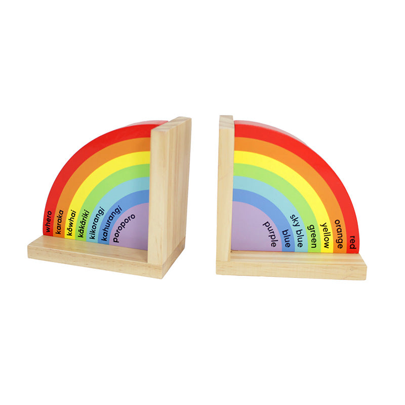 Colorful Rainbow Bookends for Kids - Bilingual Te Reo Māori & English - Perfect for Bookshelf Organization & Classroom Decor
