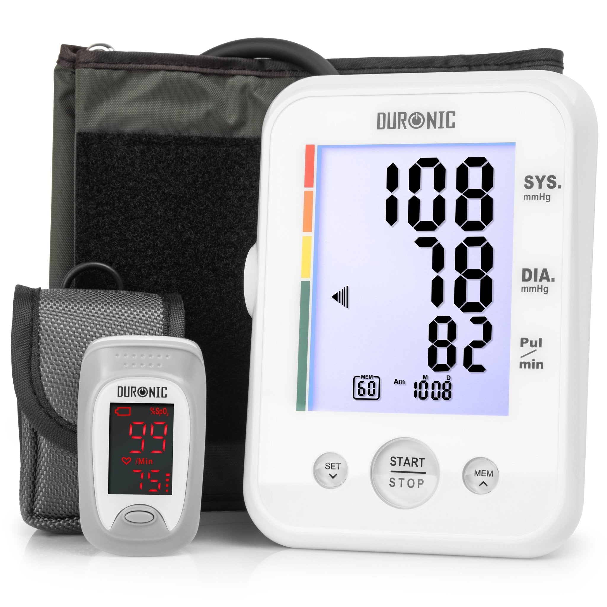 Duronic BPM150 Blood Pressure Monitor & OXIMETER Bundle - CE Approved Digital BP Machine with Pulse Oximeter for Oxygen Saturation & Heart Rate Monitoring - Perfect for Home Health Tracking & Fitness Enthusiasts