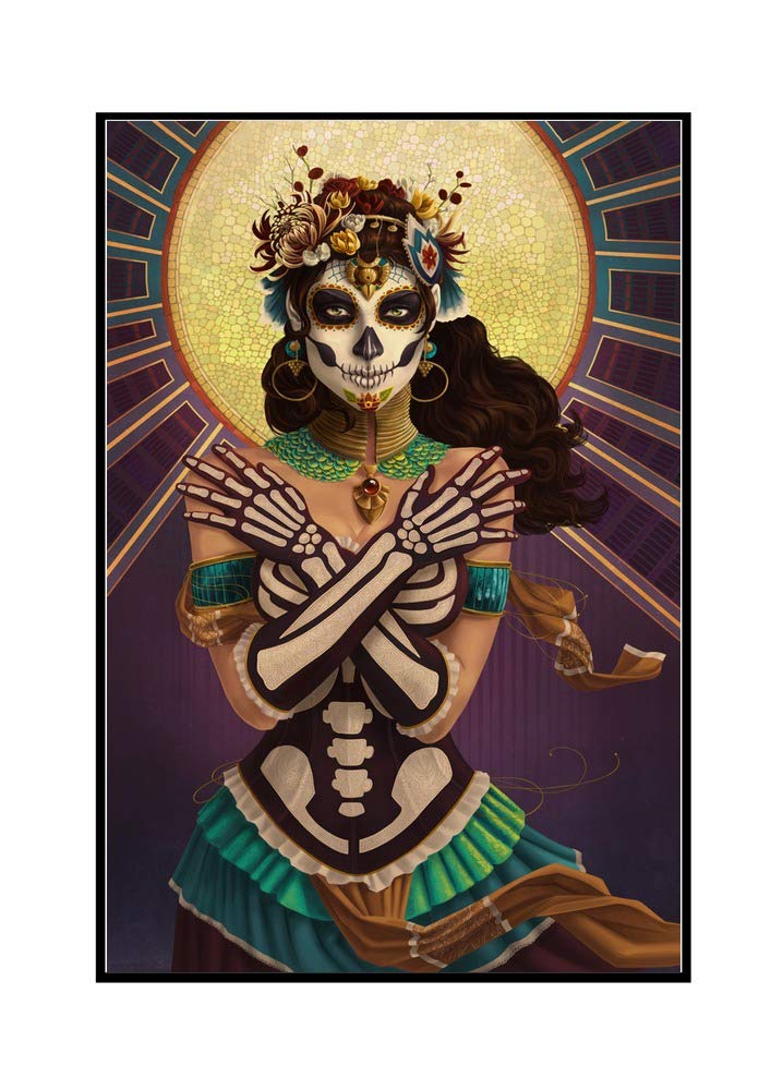 Day of the Dead Crossbones Framed Canvas Wall Art - 24x36 Inch Gallery Wrapped Stretched Canvas Print for Halloween Decor, Mexican Culture Home Decor & Dia de los Muertos Party Decoration