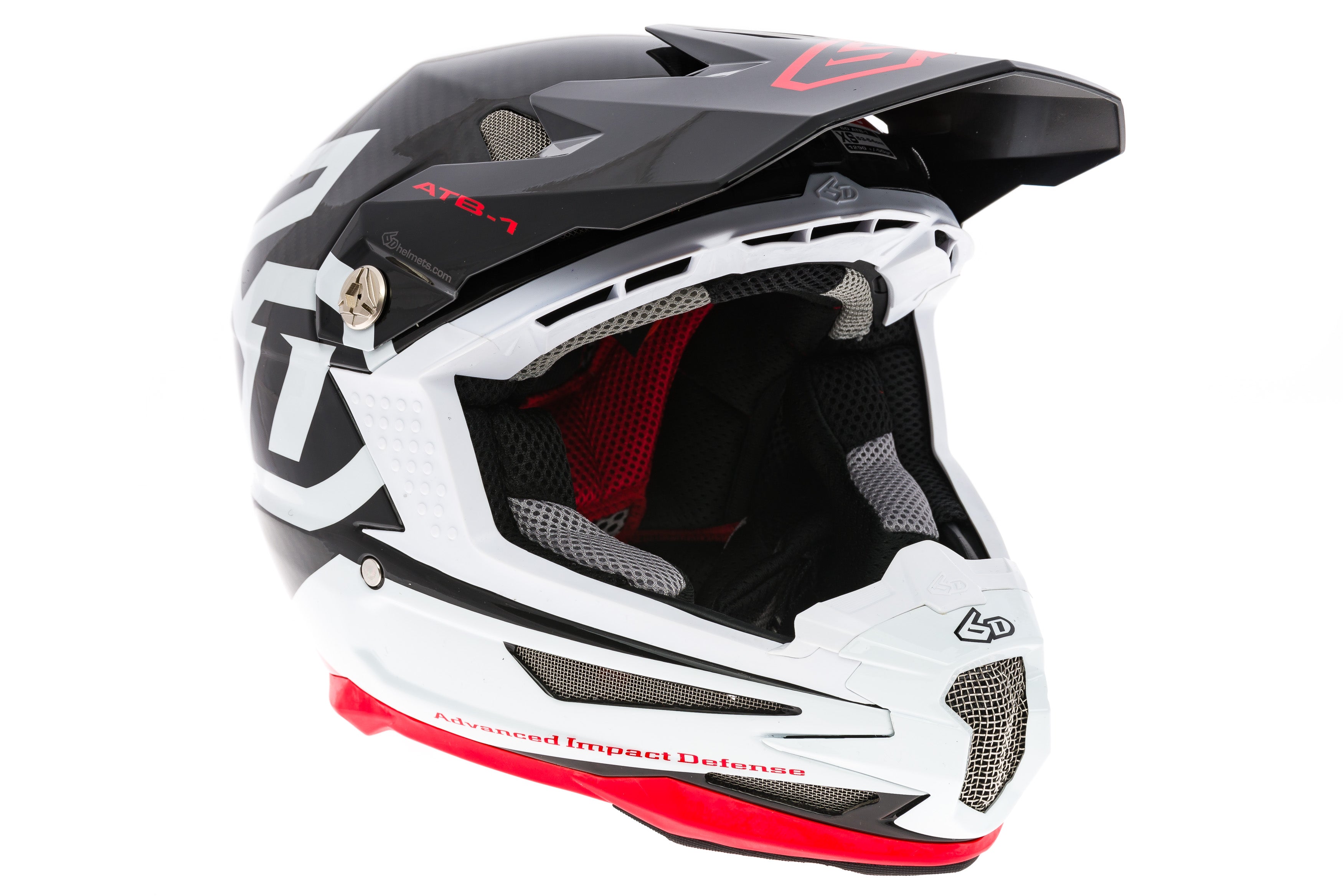 6D ATB 1 Carbon Full Face Mountain Bike Helmet - Small 55-56cm - Gloss White/Red - Lightweight & Durable for Downhill MTB, BMX & Extreme Cycling