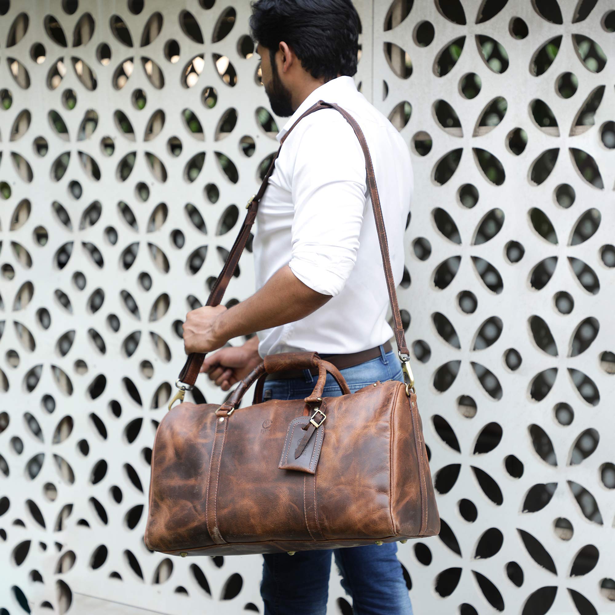 RUSTIC TOWN Genuine Leather Duffel Bag & Toiletry Bag Set - Durable Men's Travel Luggage & Grooming Kit | Perfect Gift for Business Trips, Weekend Getaways & Gym Essentials