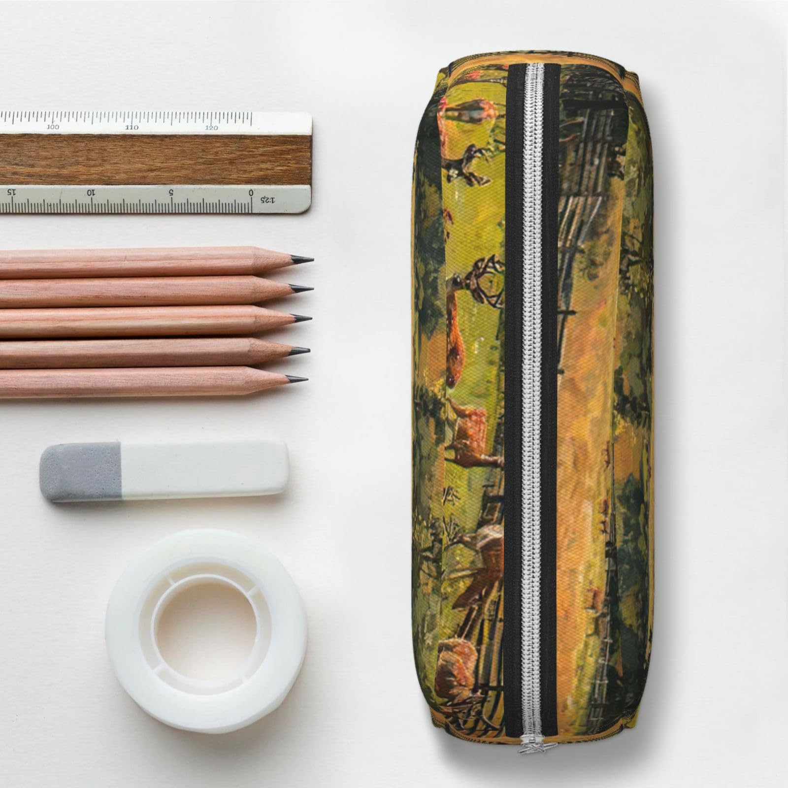 Deer Print Pencil Case & Makeup Bag - Cute Farm Animal Design Pouch for School, Office, Travel & Cosmetics Storage (Women & Men)