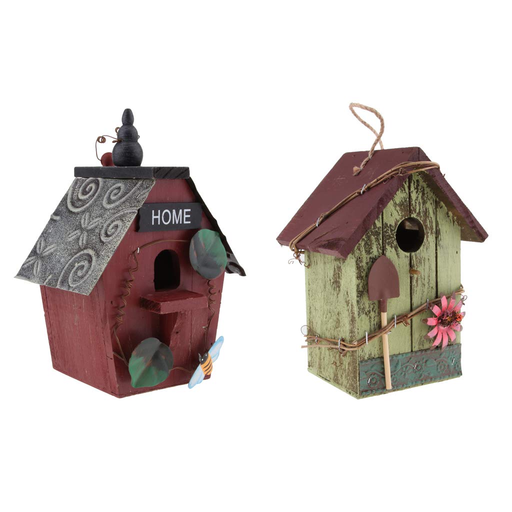 joyMerit 2 Pack Rustic Wooden Bird House - Handcrafted Garden Decor for Outdoor Hanging, Perfect for Backyard, Patio, and Cottage Style Gardens - Attracts Wild Birds & Enhances Natural Beauty