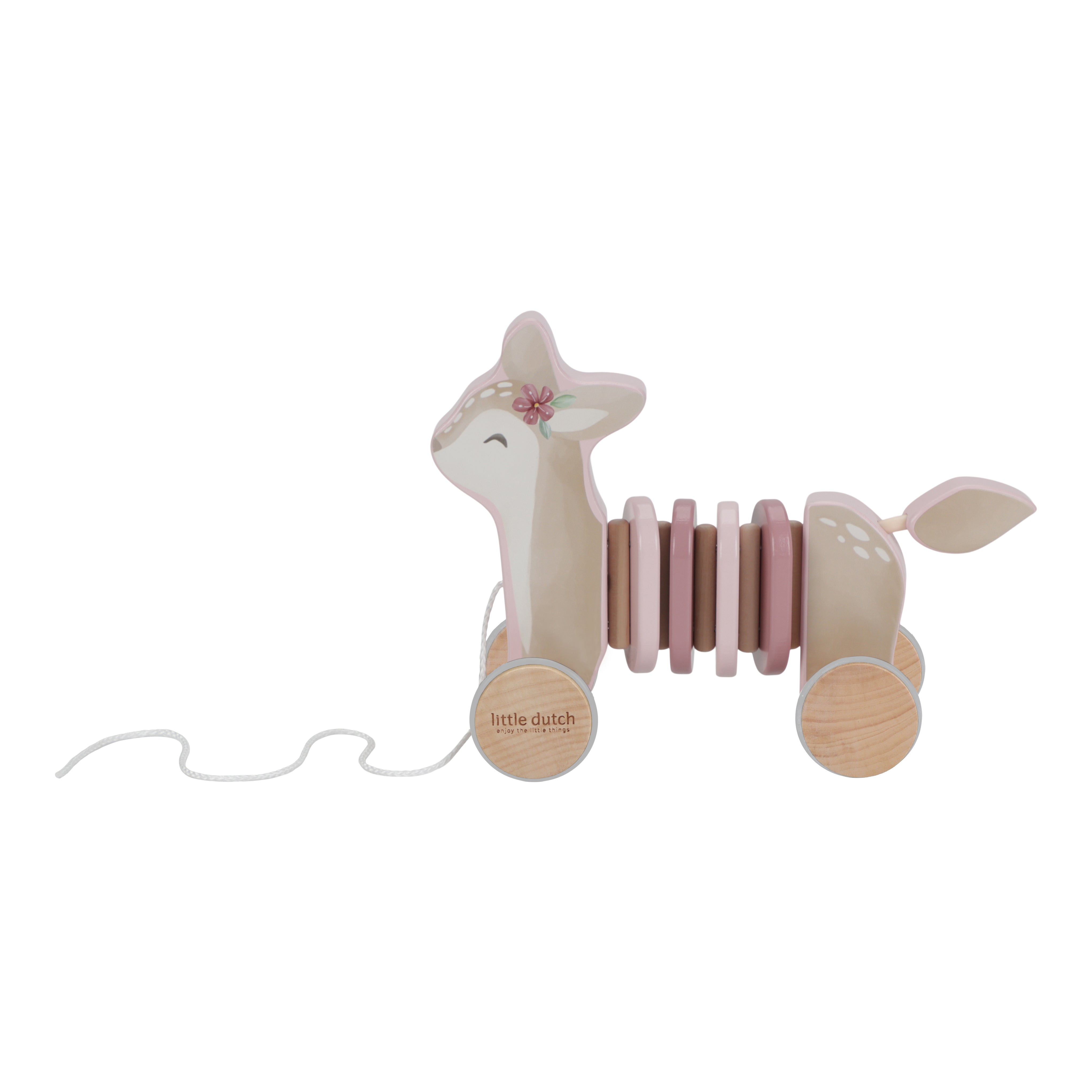 Fairy Garden Pull Along Wooden Deer Toy - Handmade Wooden Pull Toy for Toddlers & Kids - Perfect for Imaginative Play, Outdoor Adventures & Garden Decor