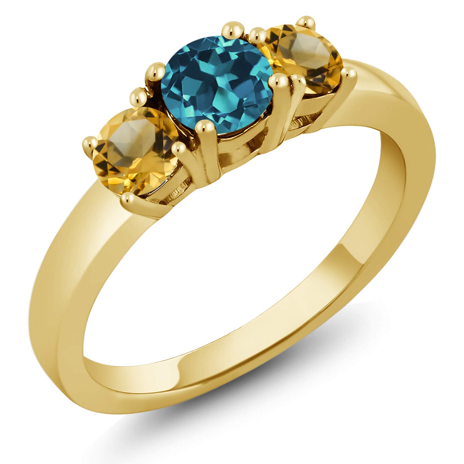 1.20 Ct London Blue Topaz & Yellow Citrine 18K Gold Plated Silver Ring for Women – Elegant Gemstone Jewelry for Engagement, Wedding & Special Occasions