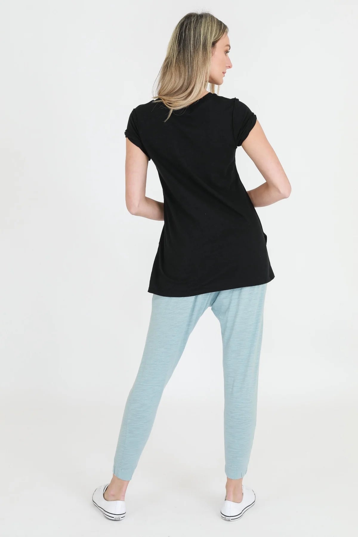 Kelly Rolled Sleeve Crew Neck T-Shirt for Women - Soft Cotton Casual Tee - Black - Perfect for Everyday Wear, Layering & Outfits