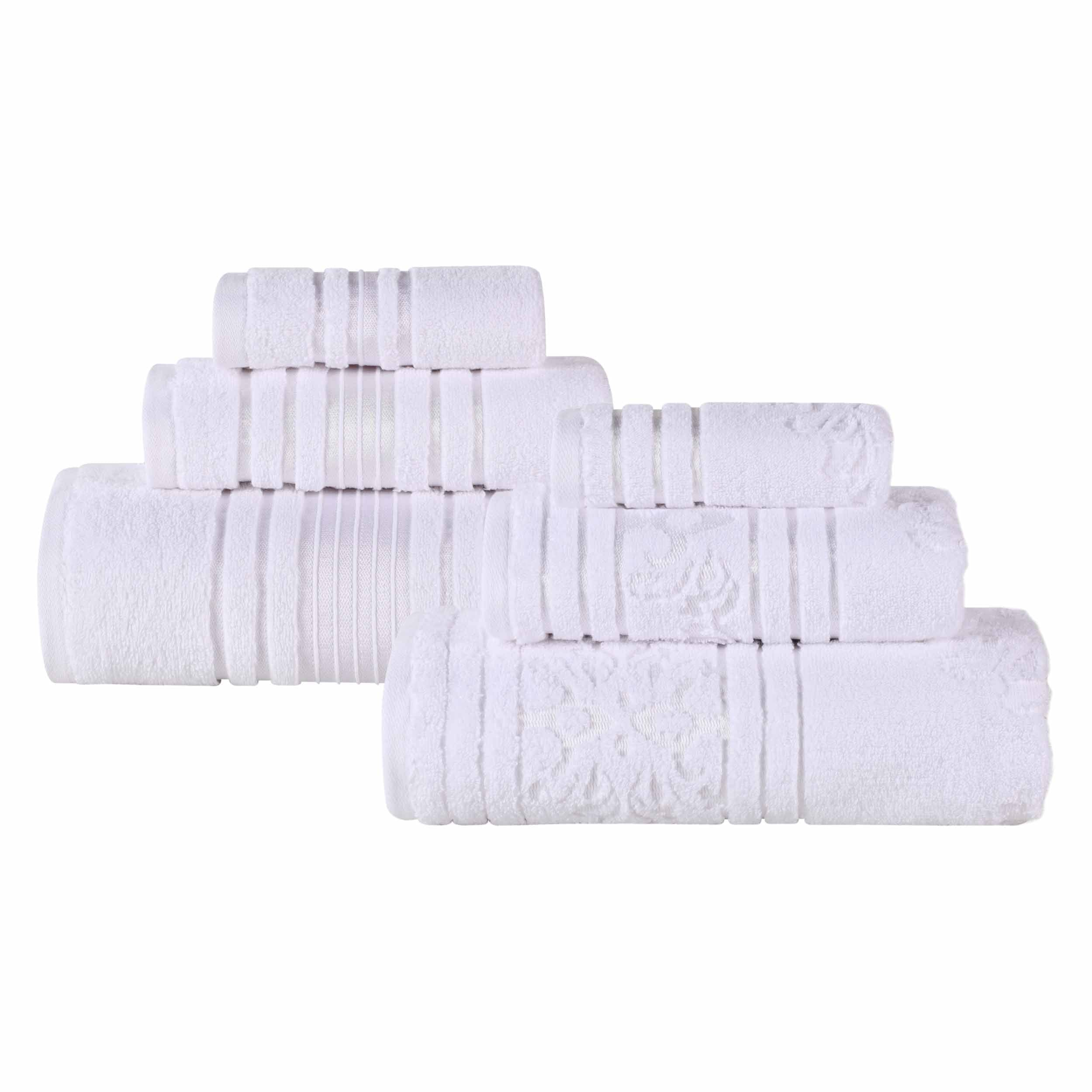 Premium 6-Piece Sadie Zero Twist Cotton Towel Set - Solid & Jacquard Floral Design | Ultra Soft & Absorbent Bath Towels for Spa, Hotel & Luxury Home Use