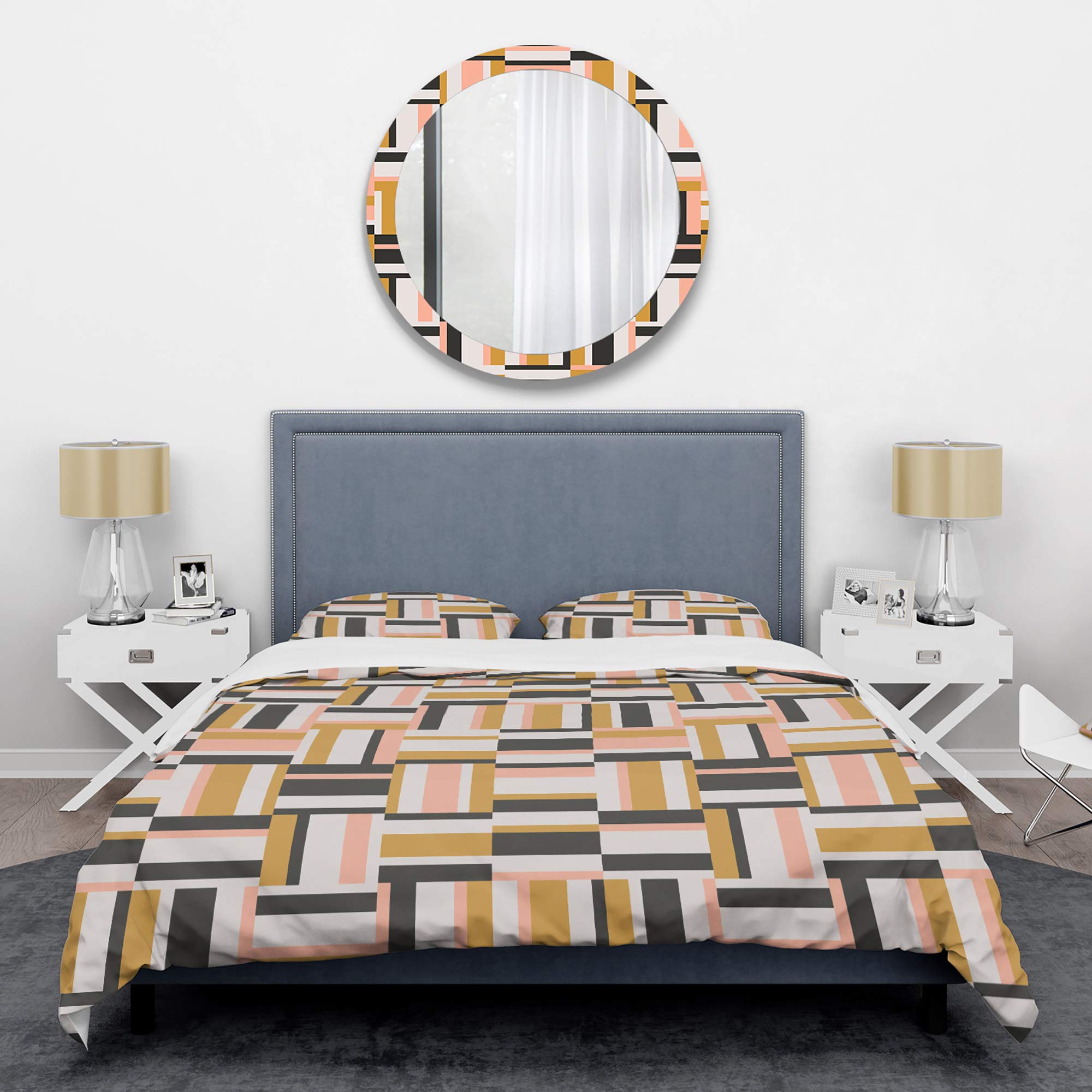 DesignQ Abstract Retro Geometric Mid-Century Modern Duvet Cover Set - 3 Piece Twin Size Bedding Set in Vibrant Colors | All Season Comfort for Guest Rooms, Dorms & Retro Home Decor