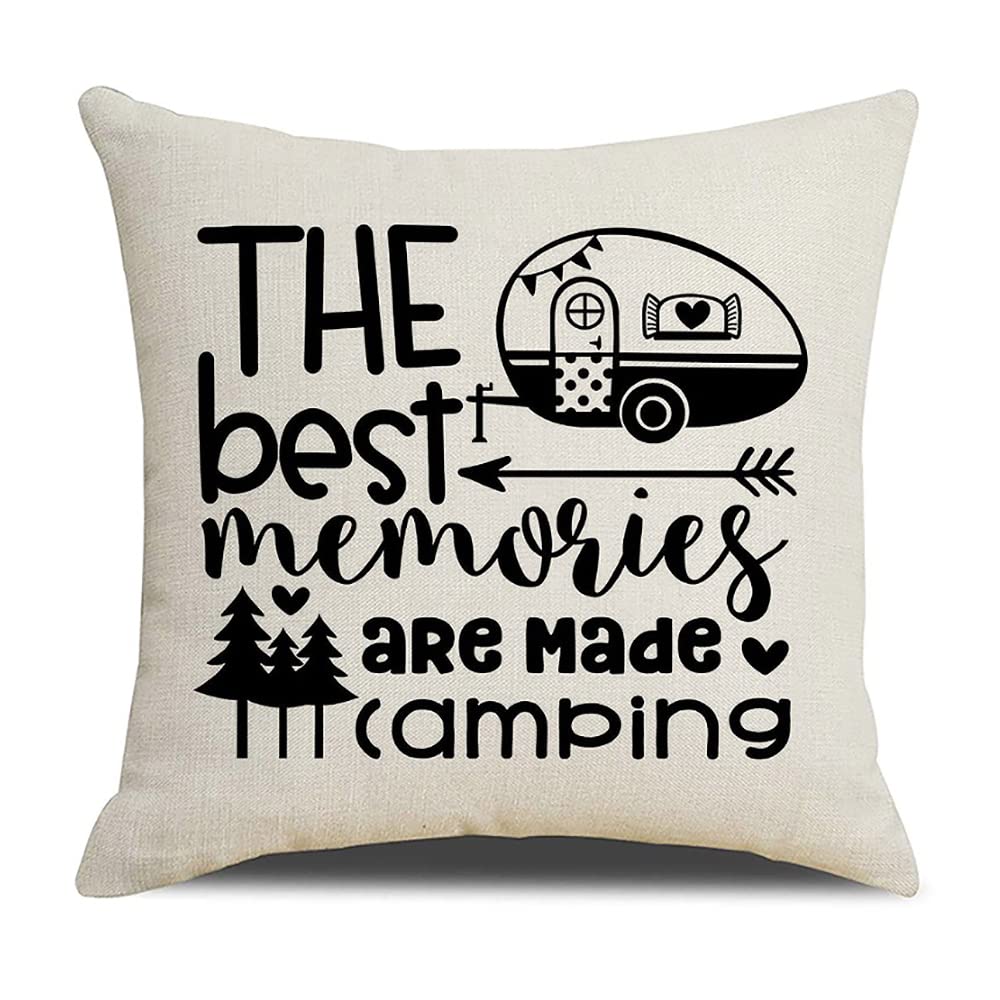 Premium Cotton Linen RV Camper Throw Pillow Covers 18x18 Inches - Cozy Travel Trailer Decor for Camping, Road Trips & Home Decor - Perfect Gift for Outdoor Enthusiasts
