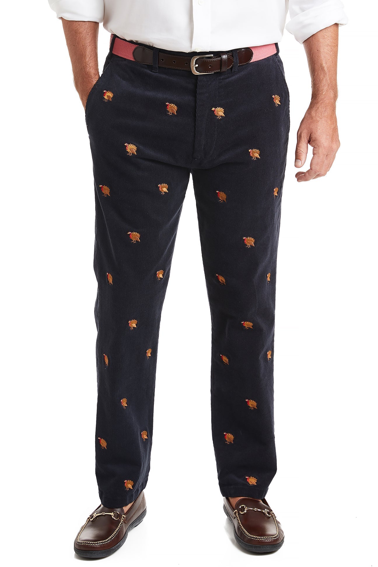 Beachcomber Corduroy Pants for Men - Nantucket Navy with Turkey Print | Comfortable & Stylish Casual Wear for Beach Outings & Fall Fashion