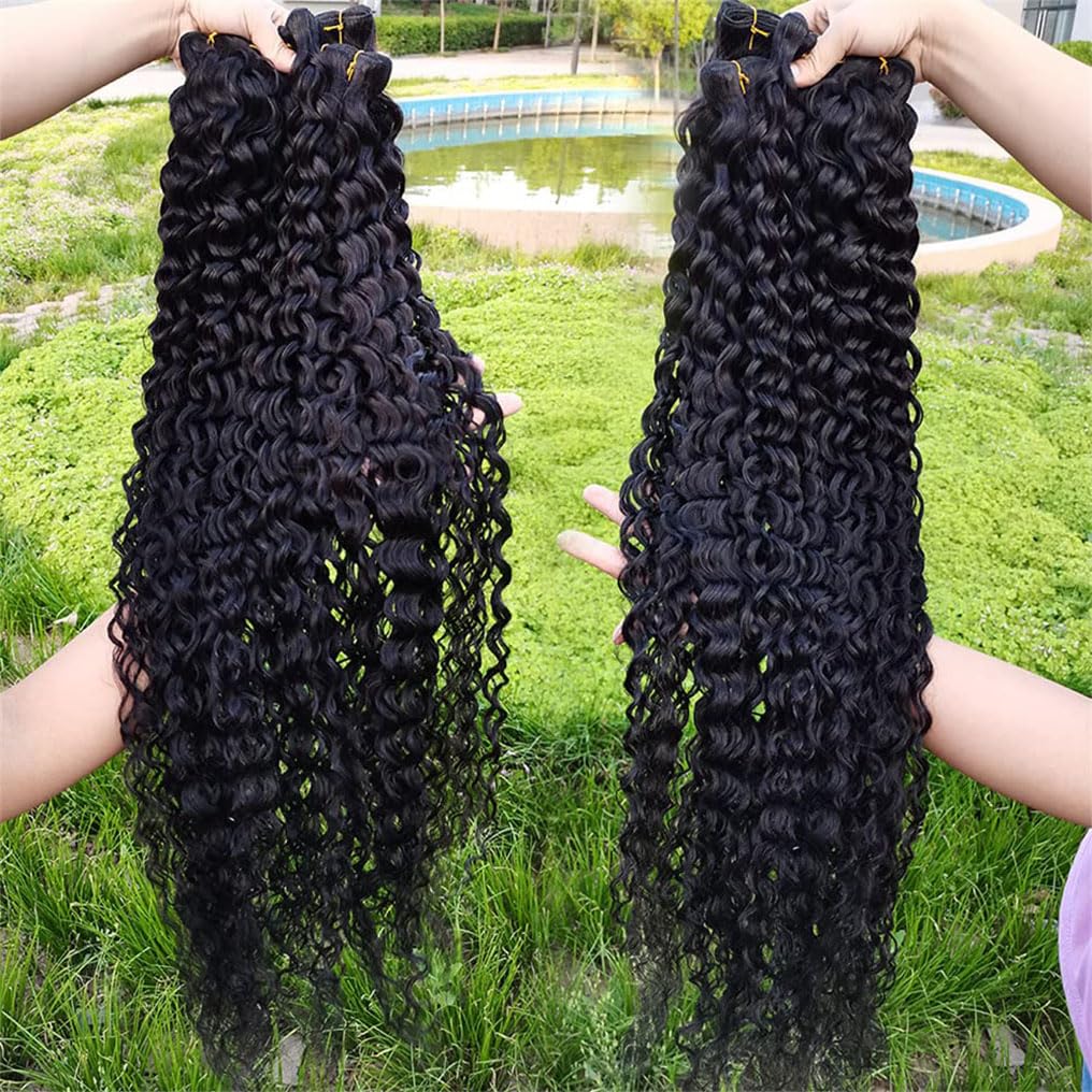 10A Brazilian Deep Wave Human Hair Bundles 18 20 22 24 Inch - Natural Black Water Wave Hair Extensions with Double Weft for Styling, Volume & Length - Perfect for Parties, Weddings & Everyday Glam