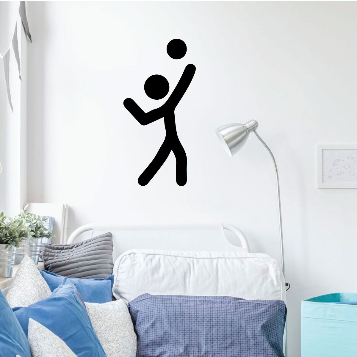 Volleyball Wall Decal - Vinyl Sports Decor for Bedroom, Playroom & Gym - Fun Stick Figure Player Design - Perfect for Game Room, Kids Room & Sports Fan Decorations