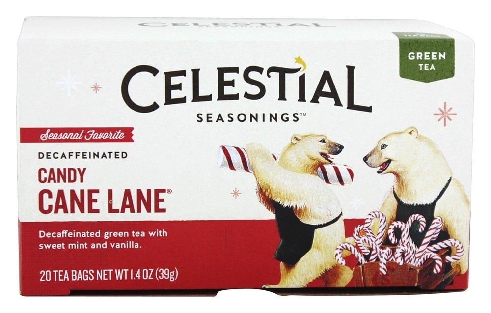 Celestial Seasonings Candy Cane Decaf Green Tea Bags, 20 Count - Caffeine-Free Holiday Herbal Tea for Relaxation & Gift Giving