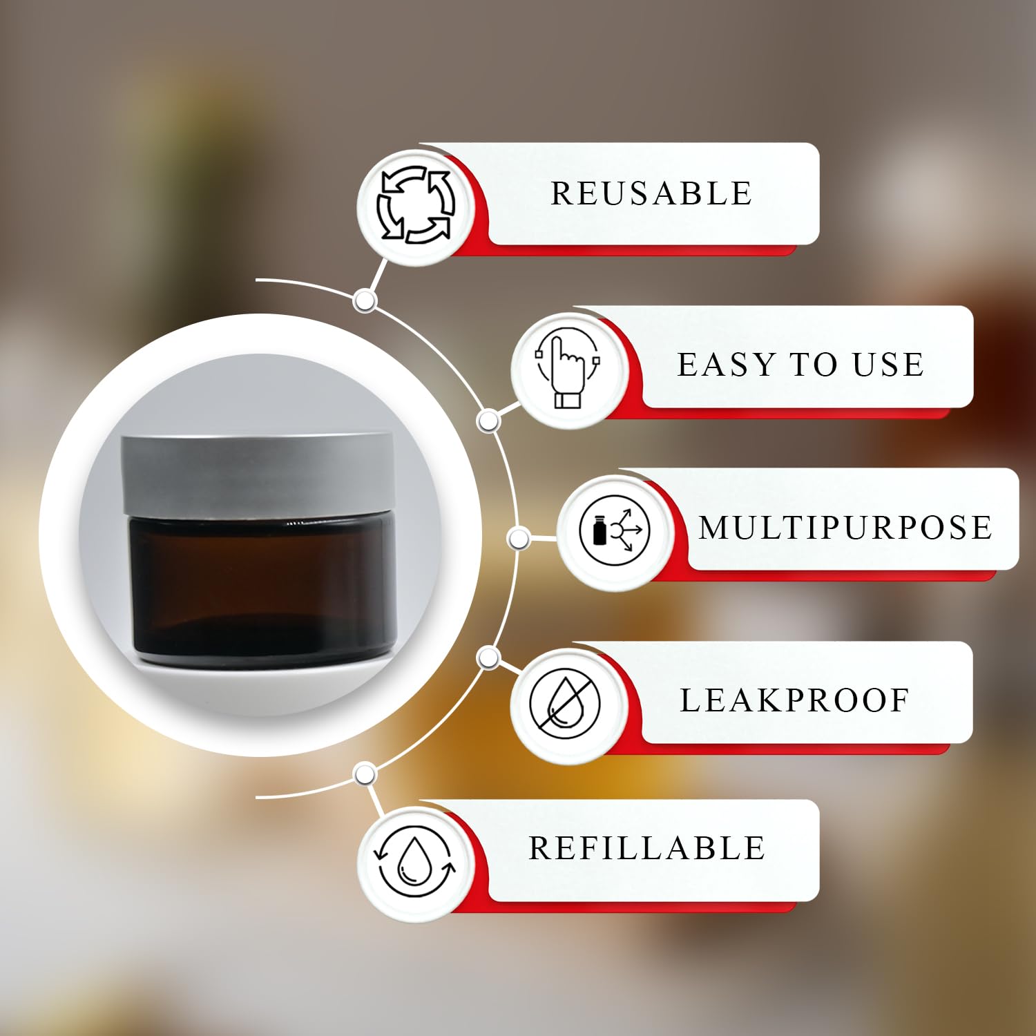 Happy Packaging 30Gm Amber Round Empty Glass Cosmetic Cream Jars with Silver Matte Cap & White Inner Lids - Ideal for DIY Creams, Balms, Face Scrubs, Body Butter & Skincare Products (Pack of 3) | Perfect for Home Spa, Beauty Salon & Handmade Cosmetics Business