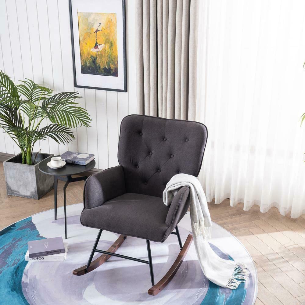 Comfortable Upholstered Recliner Rocking Chair - Adjustable Lounge Armchair for Living Room, Bedroom & Nursery - Perfect for Relaxing, Reading & Nursing - Mikalo Rocker Recliner with Soft Cushions