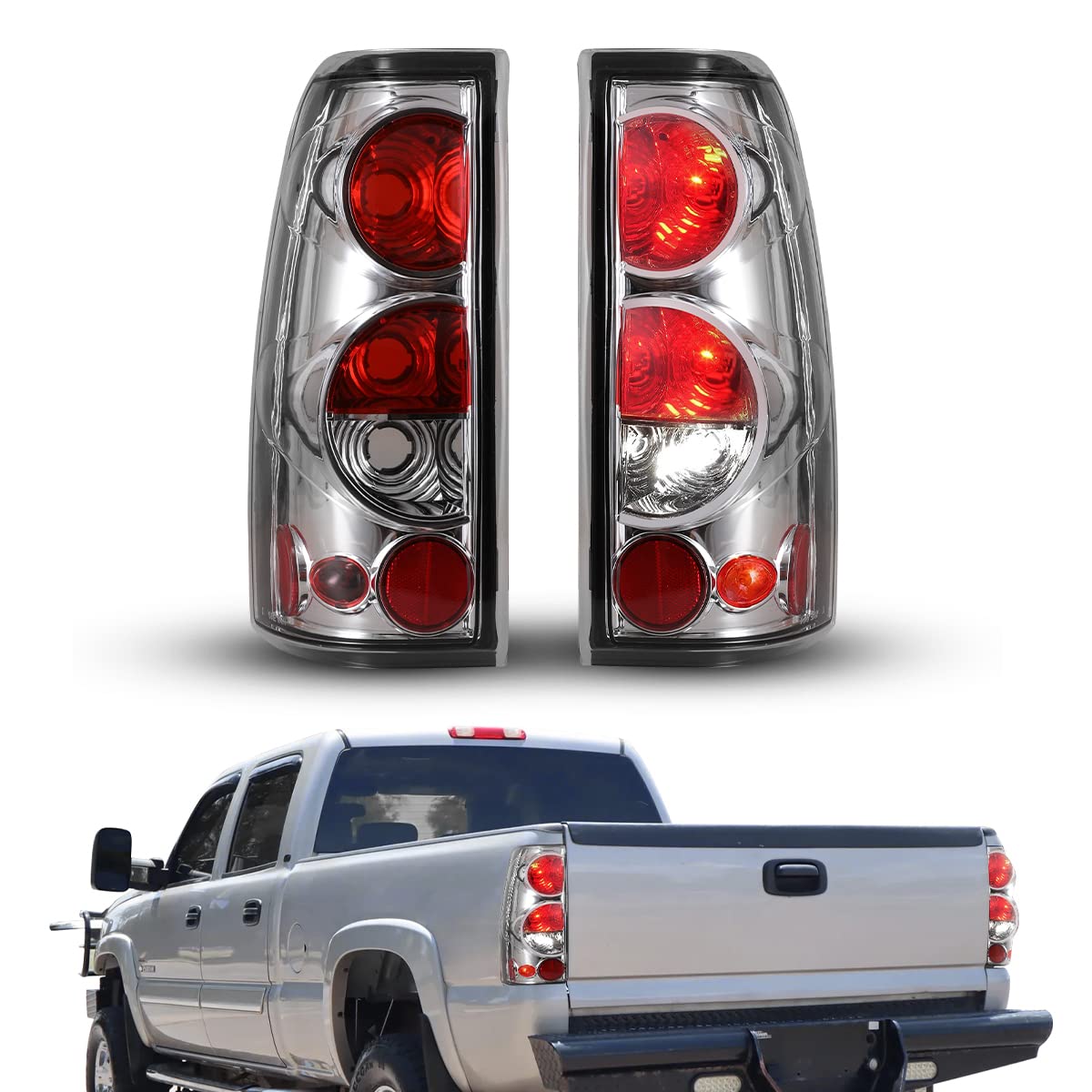 Nixon Offroad LED Tail Lights for Chevy Silverado 1500 2500 3500 1999-2006 & GMC Sierra 1500 2500 3500 1999-2002 - Chrome/Clear Lens Replacement Tail Lamps Assembly - Perfect for Off-Roading, Truck Upgrades & Night Driving Safety