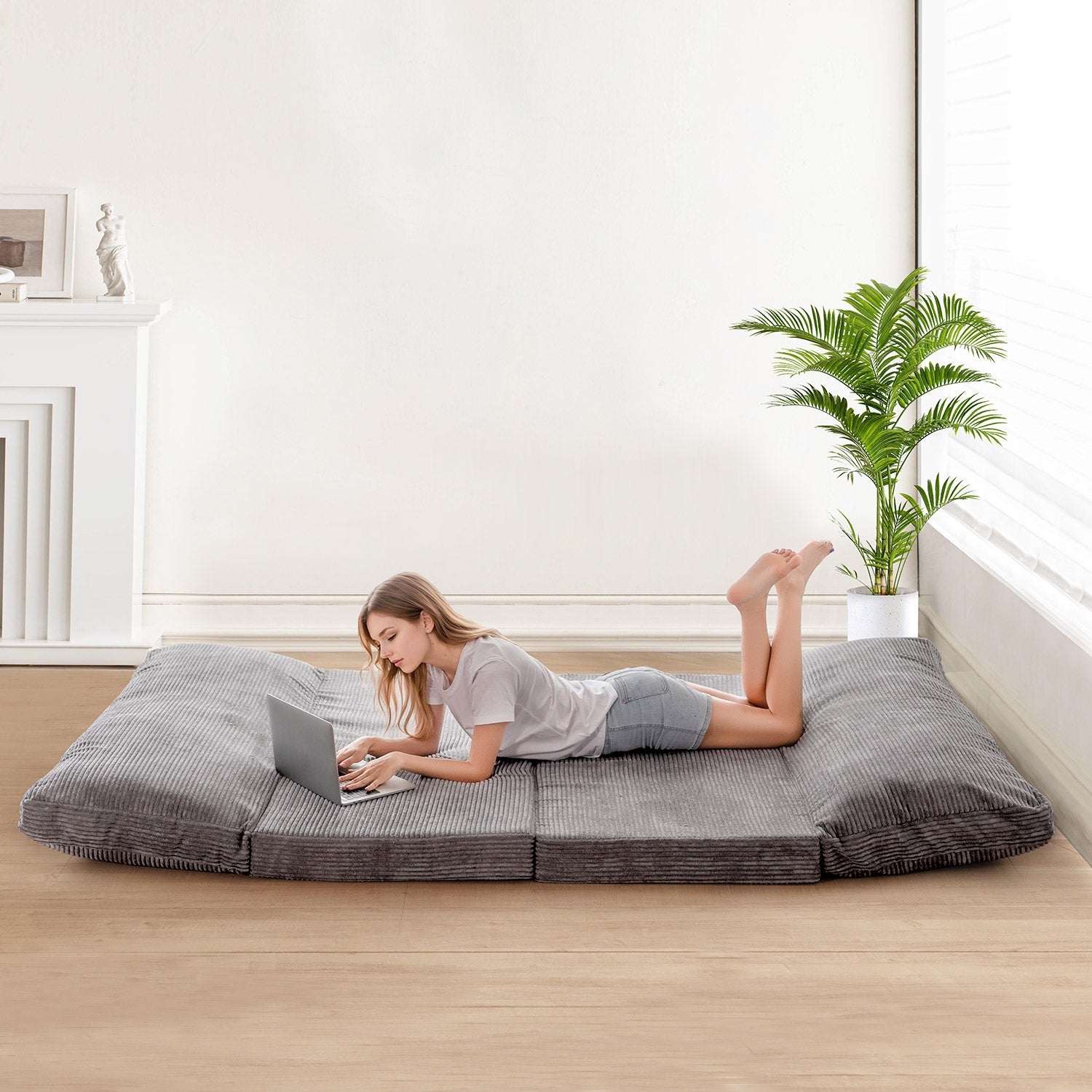 MAXYOYO Foldable Corduroy Bean Bag Sofa Bed with Washable Cover - Perfect for Living Room Lounging, Dorm Room Comfort & Kids Play Area