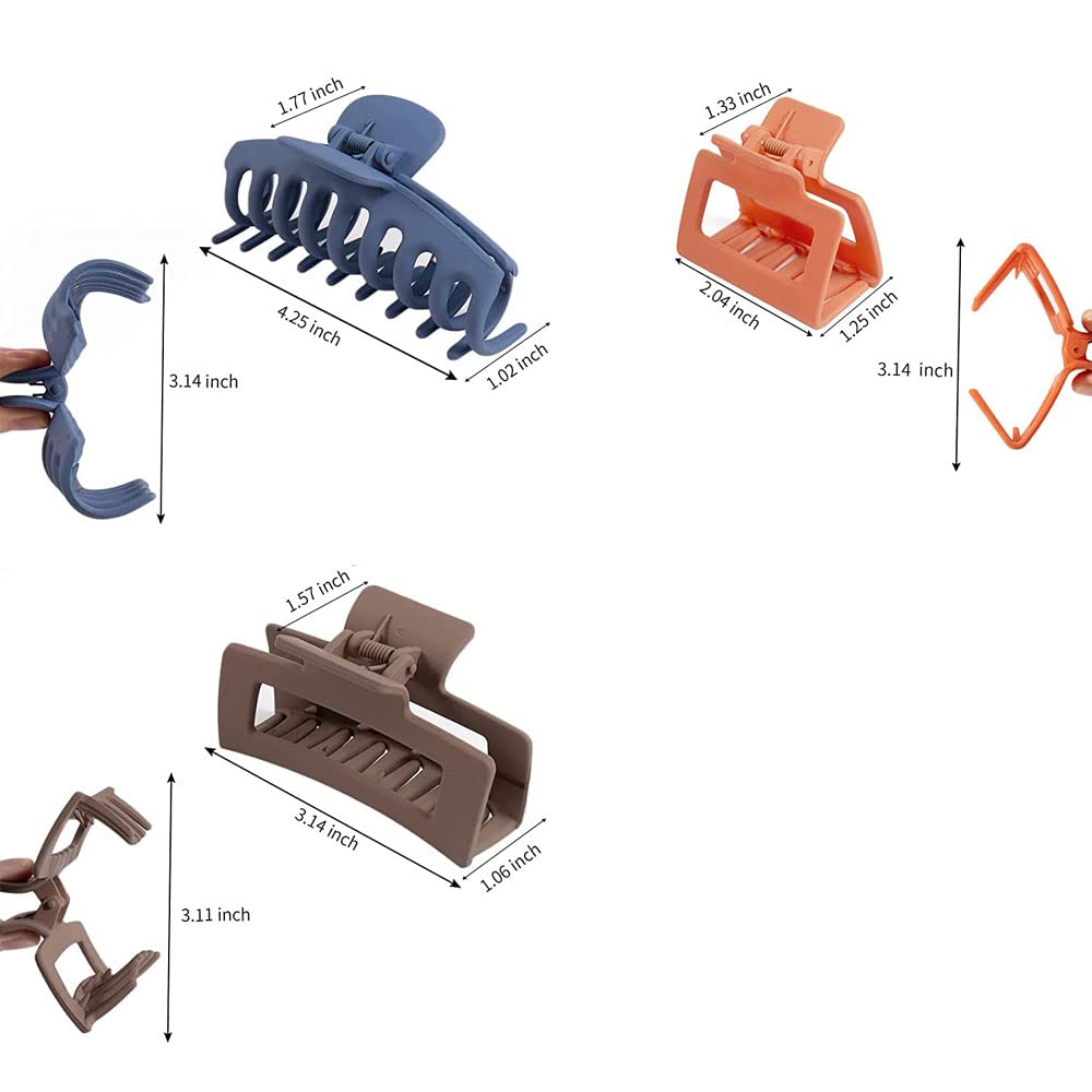 ASG 3-Piece Matte Claw Hair Clips Set - Non-Slip Large Hair Claws for Women with Thin or Thick Hair, 90s Retro Strong Hold Hair Accessories | Perfect for Updos, Ponytails & Everyday Hairstyles
