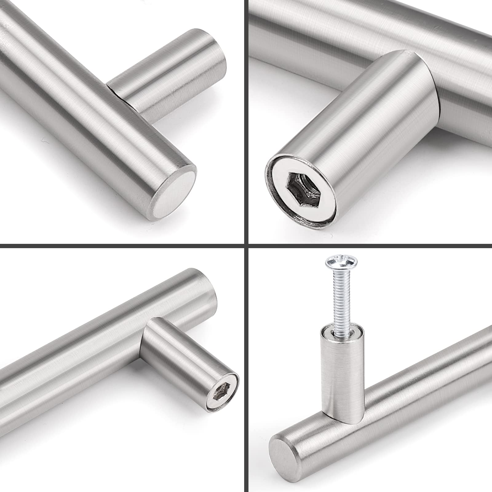 25 Pack 5 Inch Euro T Bar Cabinet Pulls - Stainless Steel Kitchen Drawer Handles with Brushed Nickel Finish - Perfect for Modern Cabinets, Dressers & Furniture Upgrades