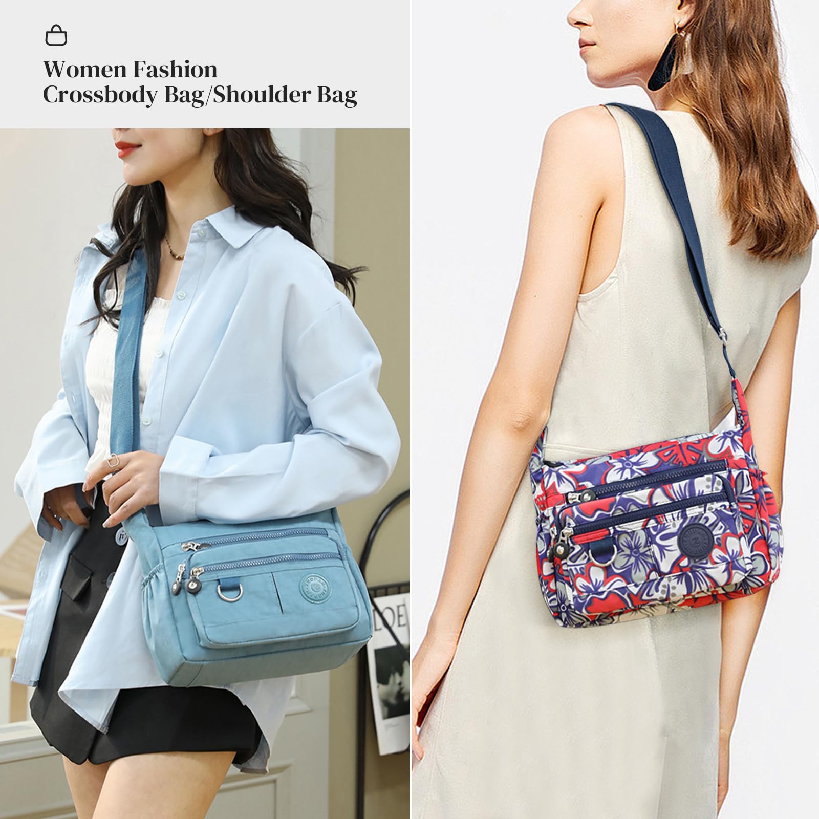 YYW Women's Waterproof Nylon Crossbody Bag with Multiple Pockets - Lightweight Travel Messenger Shoulder Handbag for Daily Commute, Shopping & Outdoor Adventures