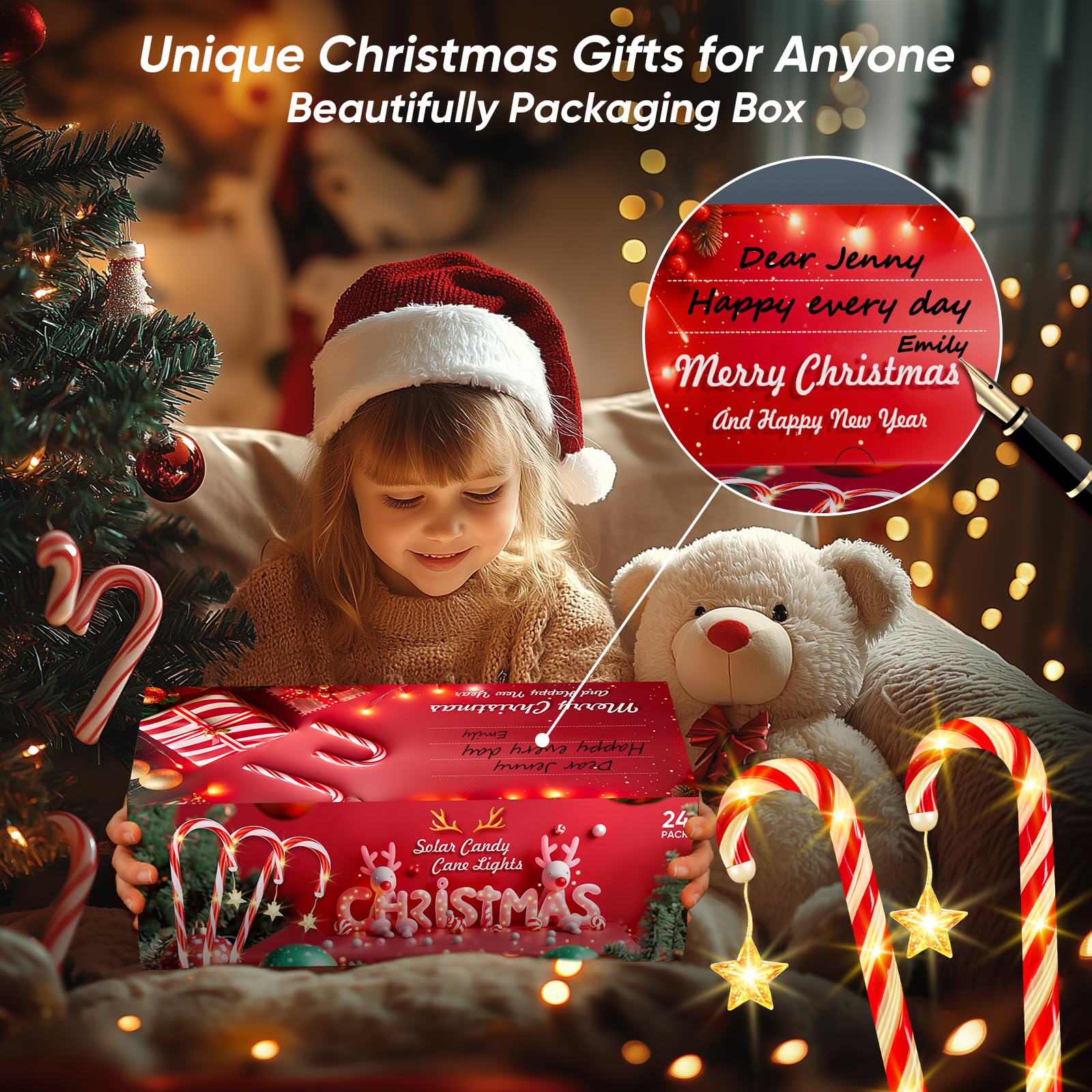 24 Pack 144 LED Solar Christmas Lights Outdoor Waterproof - 8 Modes Solar Powered Candy Cane Lights for Pathway, Yard, Garden, Porch, Patio - Perfect for Holiday Xmas Decorations & Winter Festive Lighting