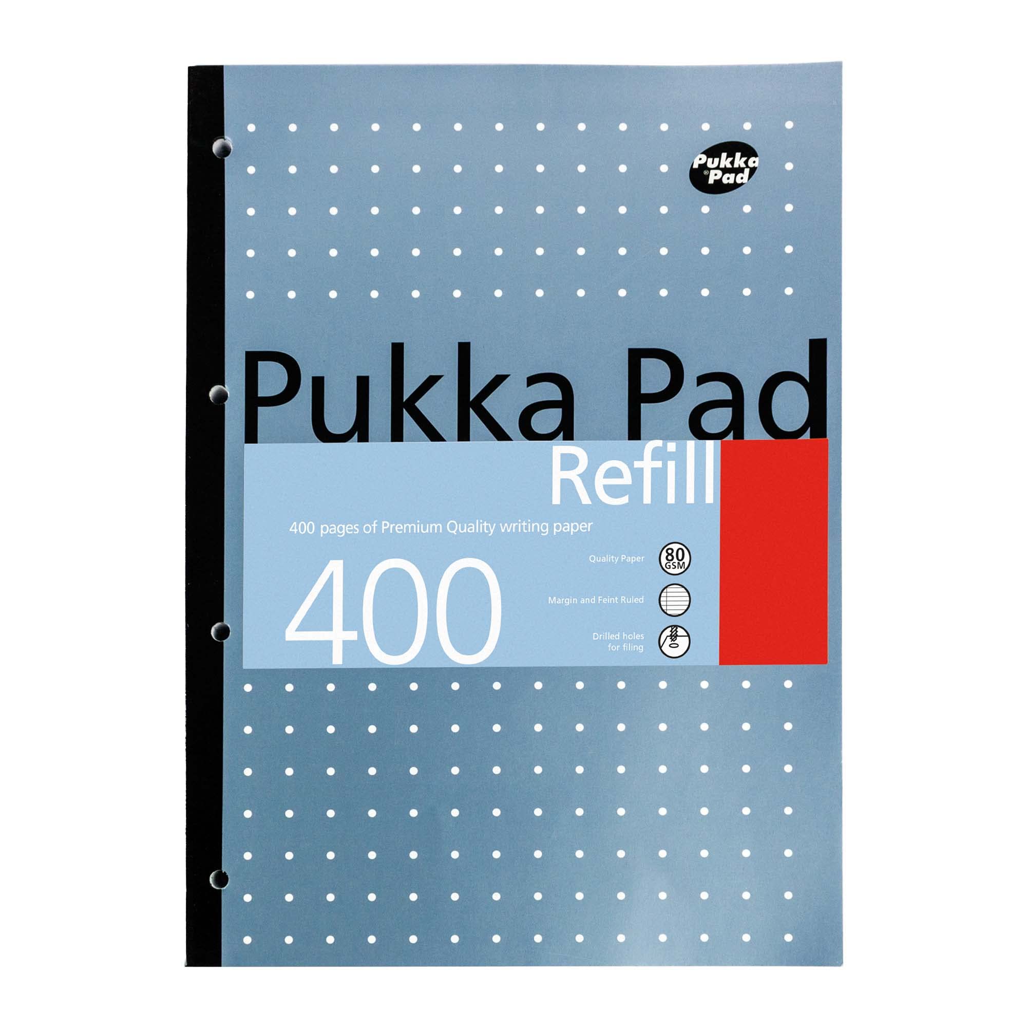 Pukka Pad A4 Refillable Notepad 5-Pack - 400 Pages 80GSM Paper with 4-Hole Punch & Feint Ruled Lines - 29.7x21cm (Blue,White,Pink,Silver) - Perfect for School, Office & Note Taking