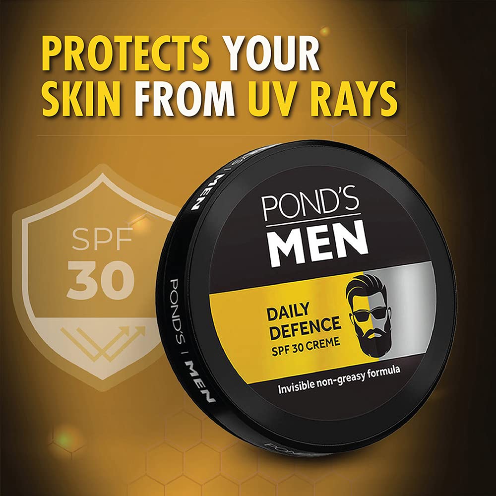 POND's Men Daily Defense SPF 30 Face Cream for Normal Skin - 55g (Pack of 1) | Oil-Free Moisturizer with Sun Protection | Perfect for Daily Skincare Routine & Outdoor Activities