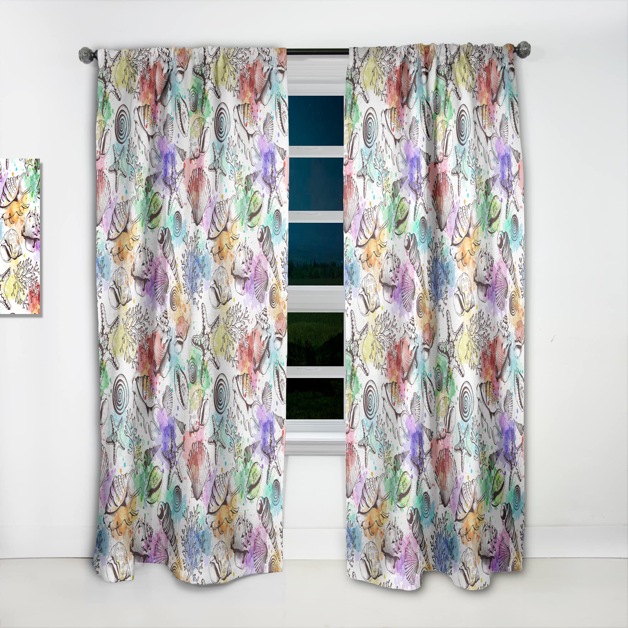 DesignQ Modern Seashells Pattern Thermal Insulated Curtains - Single Panel 52x90 - Elegant Window Treatments for Bedroom & Living Room | Perfect for Home Decor, Light Control & Energy Saving