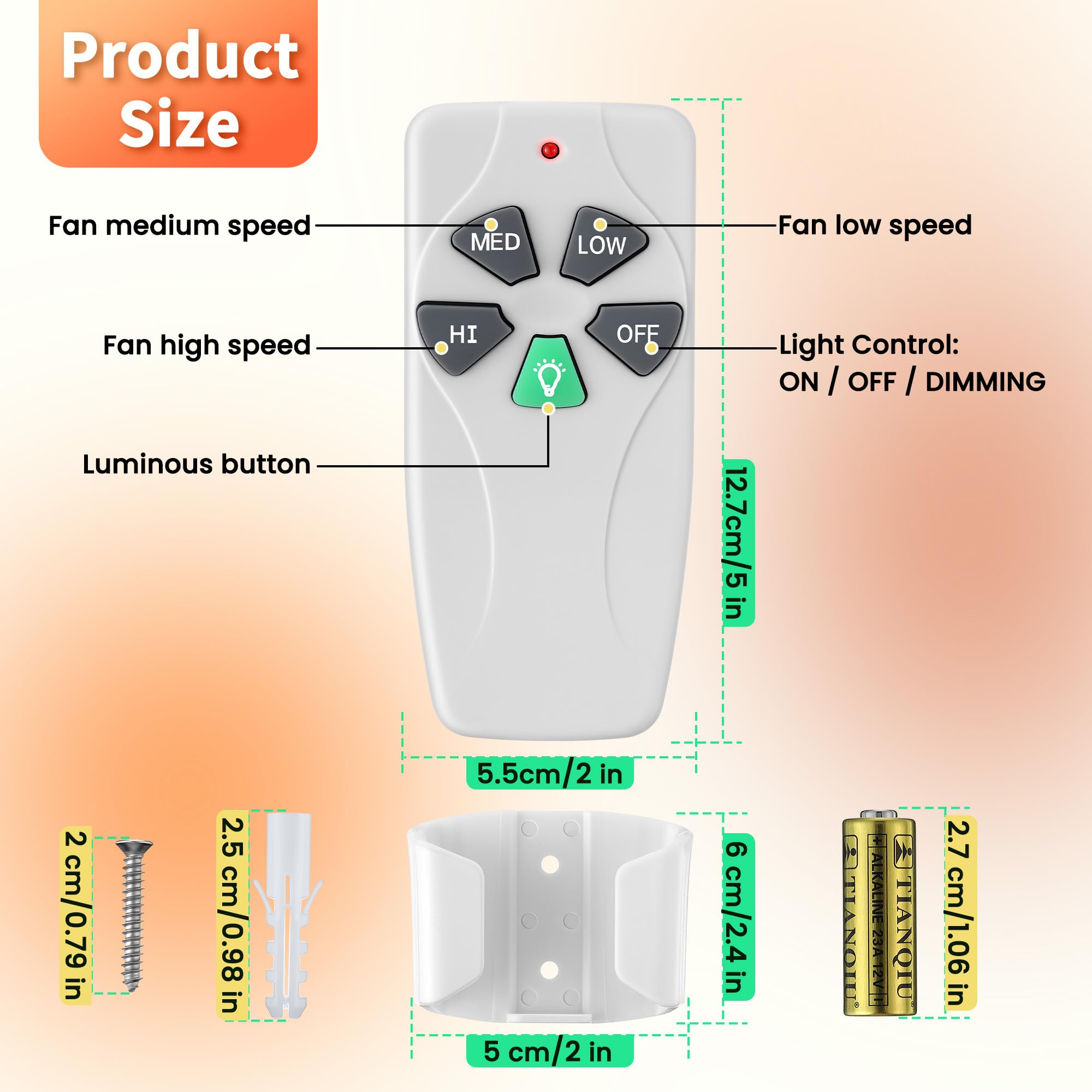 Hunter Ceiling Fan Remote Control Kit - 3 Speed Fan Remote with Battery, Wall Mount - Compatible with Hunter & Swanson Fans - Perfect for Bedroom, Living Room, and Office Use
