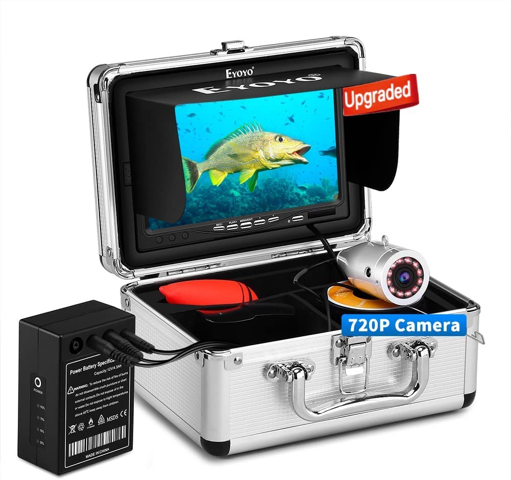 Eyoyo 720P Underwater Fishing Camera with 12 IR Lights & 1024x600 Screen - Portable Fish Finder for Ice, Lake, Sea & Boat Fishing - Perfect for Night Fishing and Deep Water Exploration