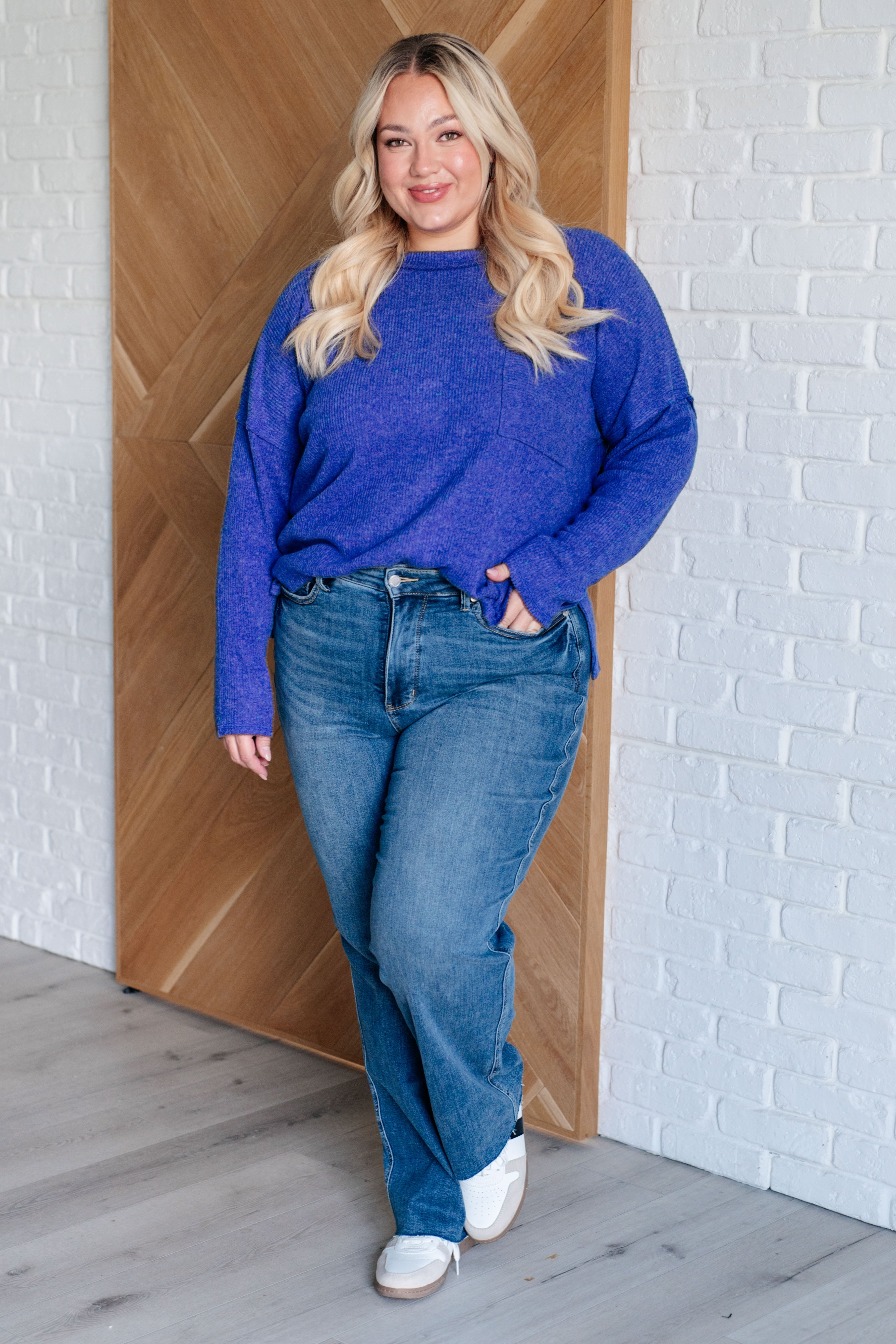 Casual Tuesday Ribbed Knit Sweater - Bright Blue Crewneck Pullover | Cozy Winter Wear, Office Outfit & Weekend Style
