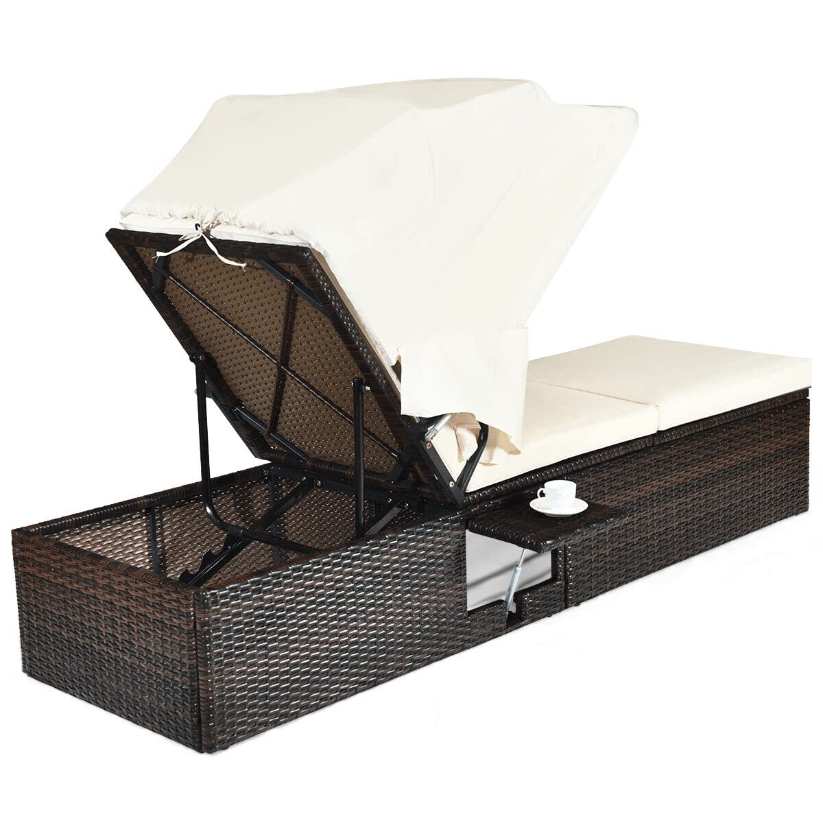 Luxury Adjustable Chaise Lounge Chair with Canopy - Rattan Daybed for Pool, Beach, Patio & Outdoor Relaxation - Perfect for Sunbathing, Lounging & Backyard Comfort