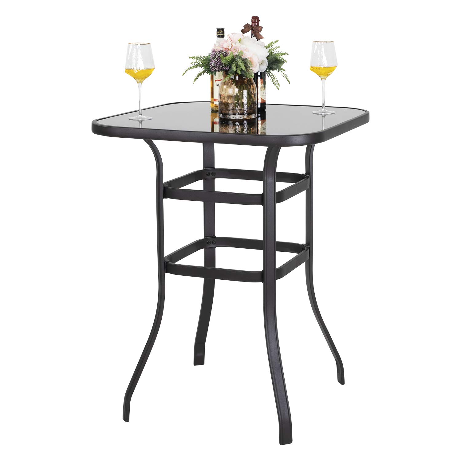 Avestar 32 Inch Outdoor Bar Table - Patio Bistro Table with Tempered Glass Top & Powder-Coated Iron Frame, Black - Perfect for Garden, Backyard, Poolside & Restaurant Outdoor Seating