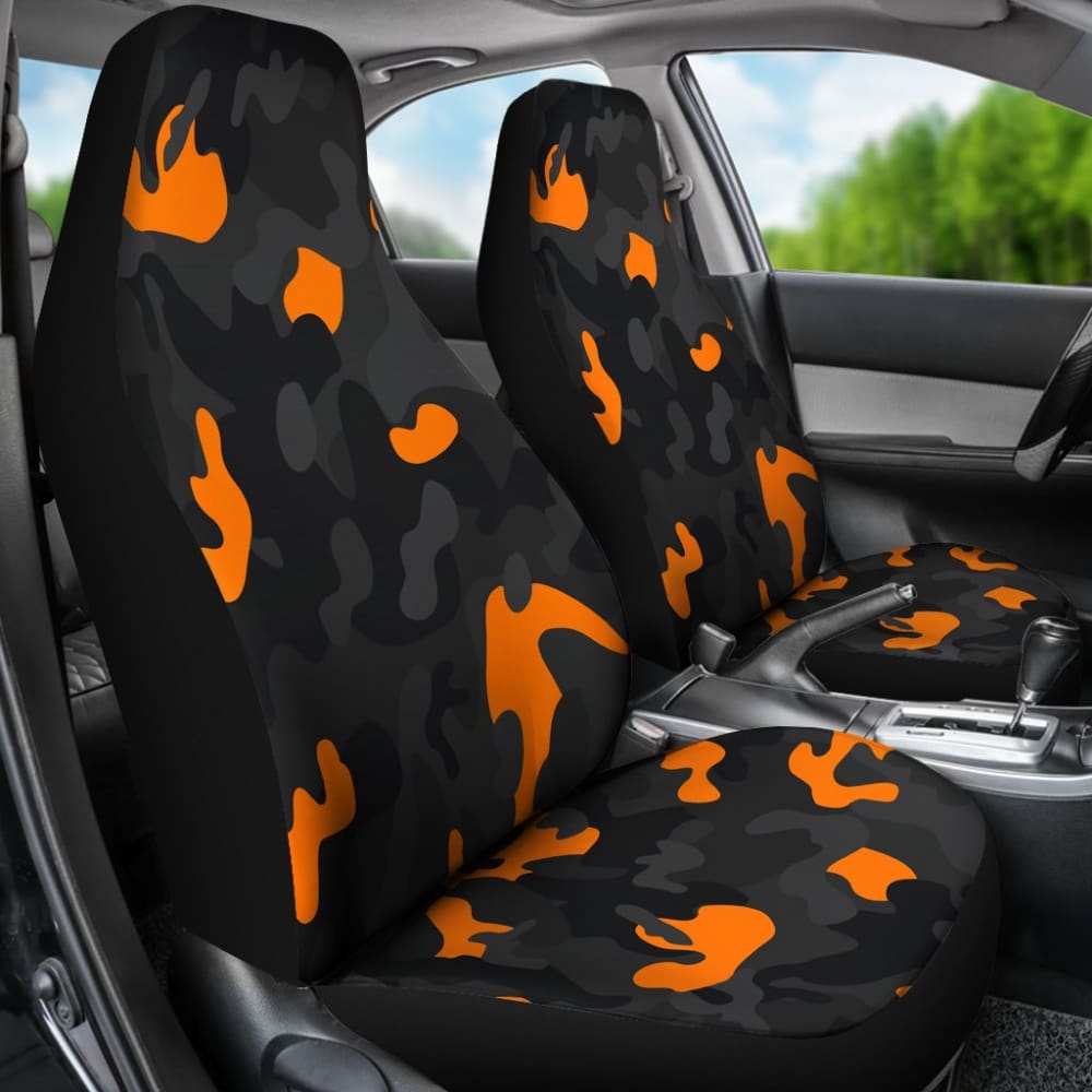 Premium Black & Orange Camouflage Car Seat Covers - Universal Fit for Trucks, SUVs & Sedans - Durable Neoprene Material for Outdoor Adventures & Hunting Trips