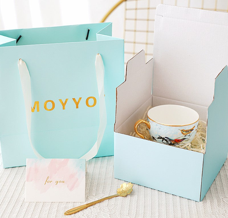 Elegant Ceramic Coffee Cups with Unique Bird Flower Design - British Style Tea Cup and Saucer Set in Gift Box, Royal Bone China Porcelain for Birthday Gifts - Perfect for Afternoon Tea, Home Decor, and Special Occasions