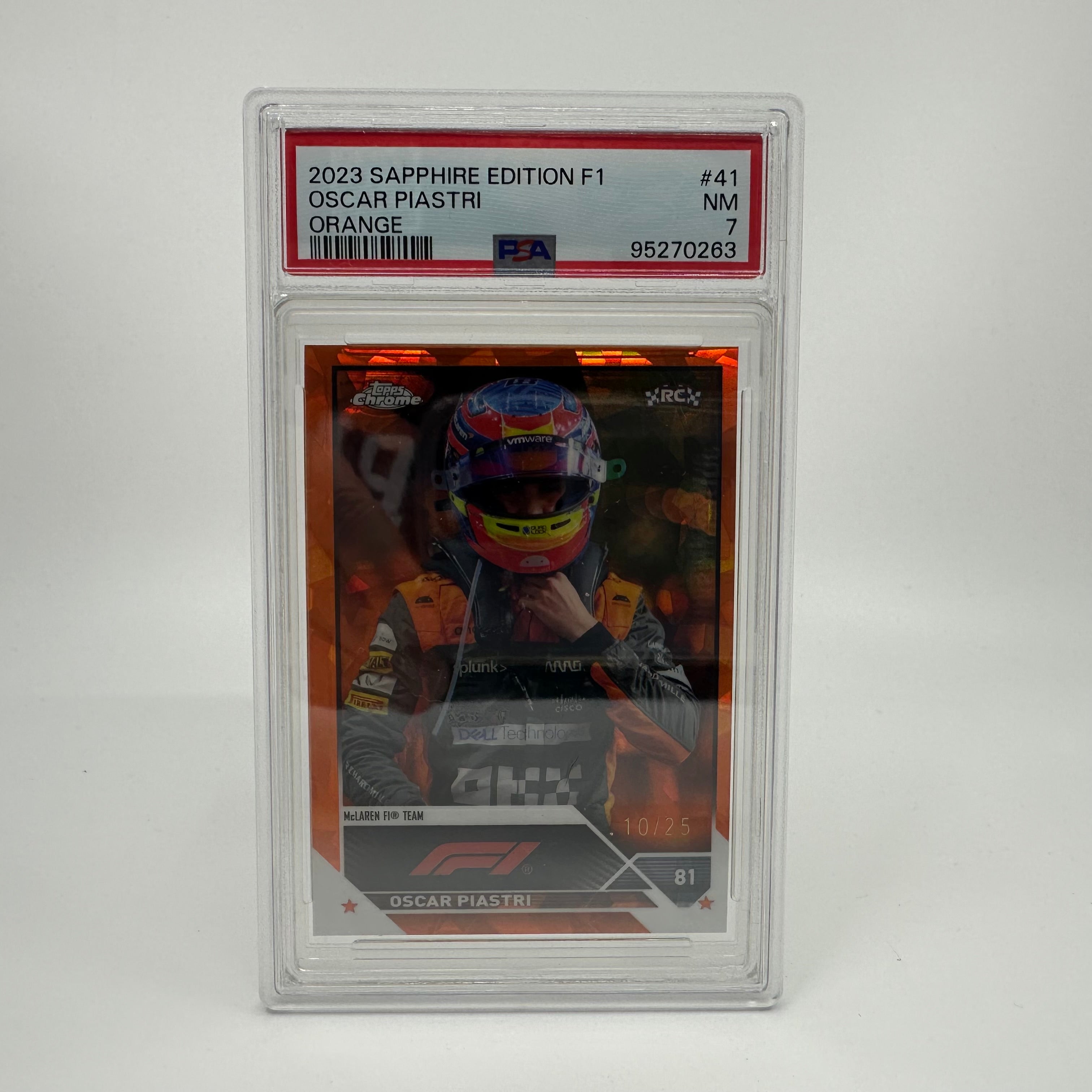2023 Topps Chrome F1 Oscar Piastri #41 Orange Sapphire Edition PSA 7 Rookie Card – Perfect for F1 Collectors, Racing Fans, and Sports Memorabilia Enthusiasts