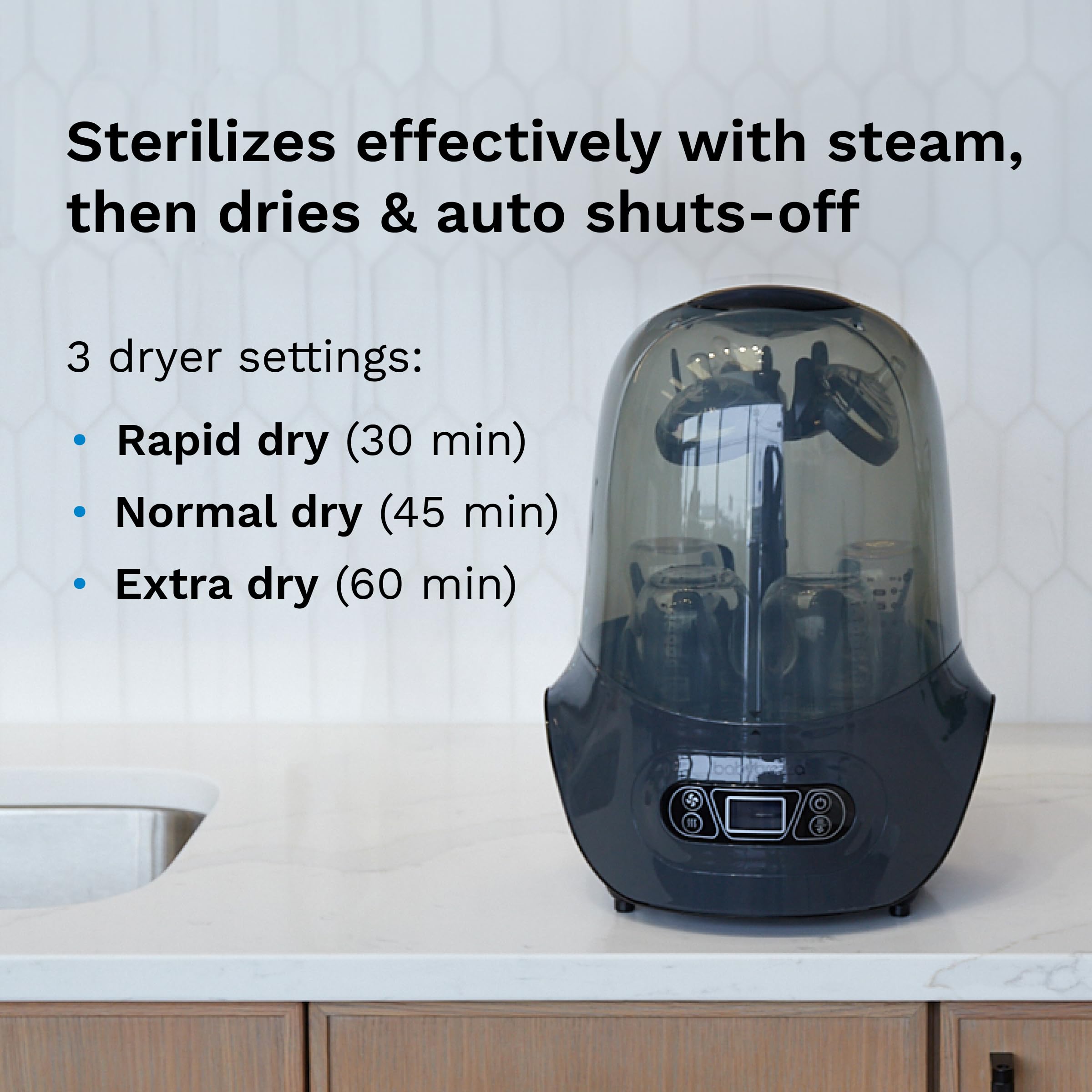 Baby Brezza Electric Baby Bottle Sterilizer and Dryer Machine | Steam Sterilizer for Pacifiers, Glass & Plastic Bottles | Universal Fit for Newborn Feeding Accessories | Perfect for Daycare, Travel & Home Use