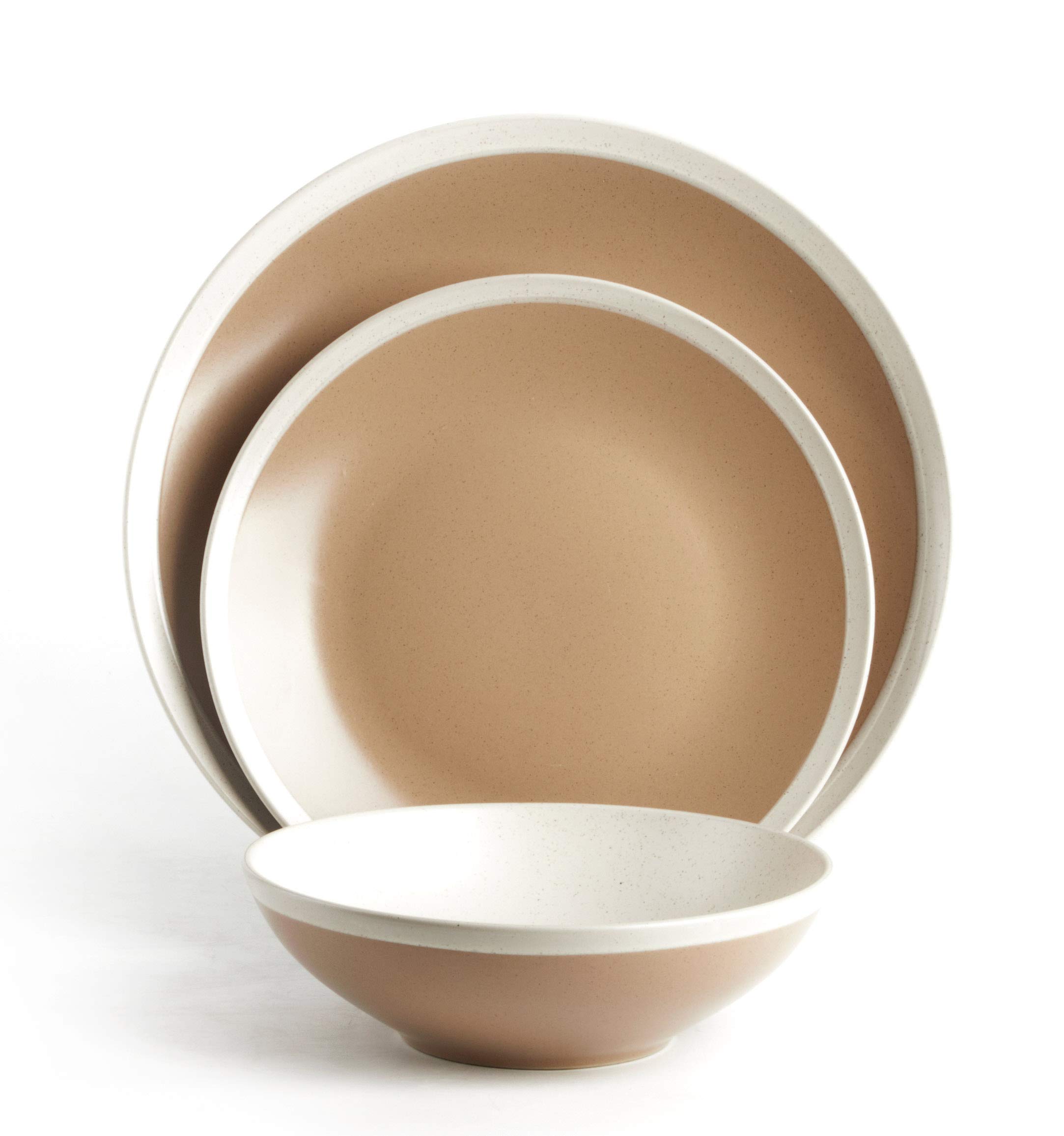 Rock Ridge Speckled Stoneware Dinnerware Set - 18 Piece Beige & Ivory Dinner Plates, Bowls & Mugs - Elegant Stoneware for Everyday Dining, Entertaining & Holiday Gatherings