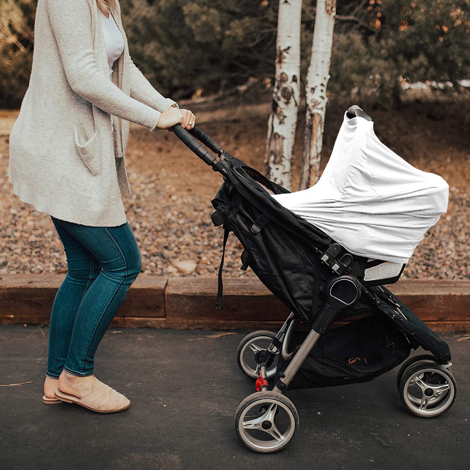 Mexico Style Baby Car Seat Covers - Soft Stretchy Nursing Cover & Stroller Canopy in Light Blue Stripes for Infant Girls & Boys | Perfect for Breastfeeding, Shopping Cart & Car Seat Protection